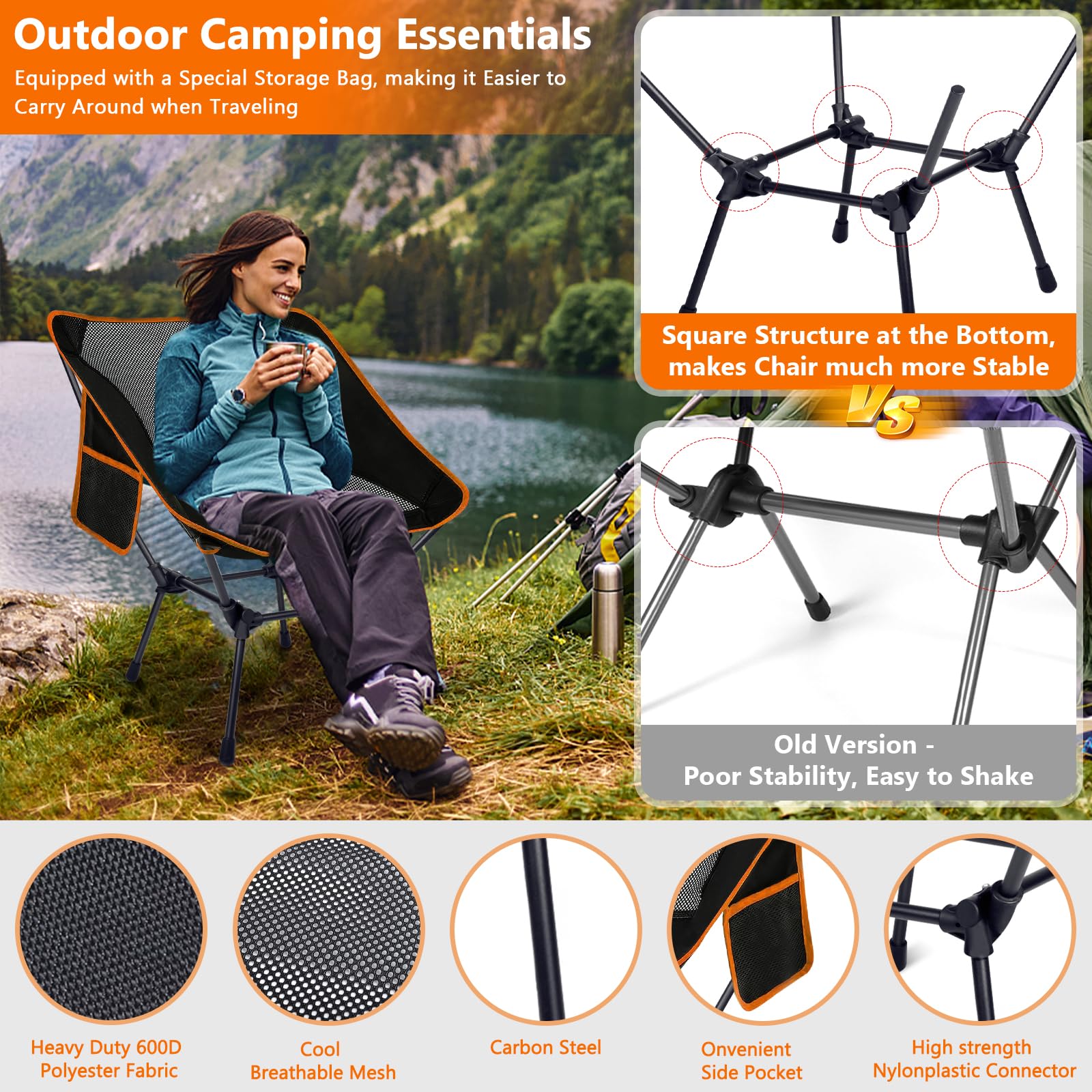 Sedia Pieghevole Ultra Compatta, Sedia da Campeggio Portatile 120kg con Borsa Trasporto, Sedia Giardino Spiaggia per Pesca, Escursionismo, Picnic, Esterni