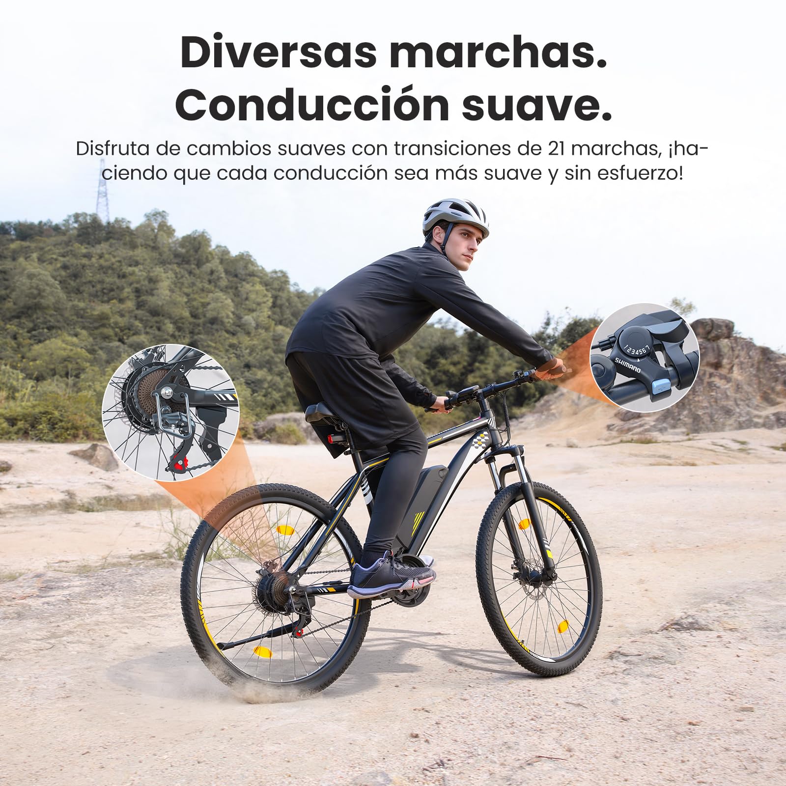 Touroll Bicicleta eléctrica, U1 26"/29", Autonomía de 65 km, Motor 45Nm, 13Ah Batería Desmontable, Bicicleta de montaña eléctrica