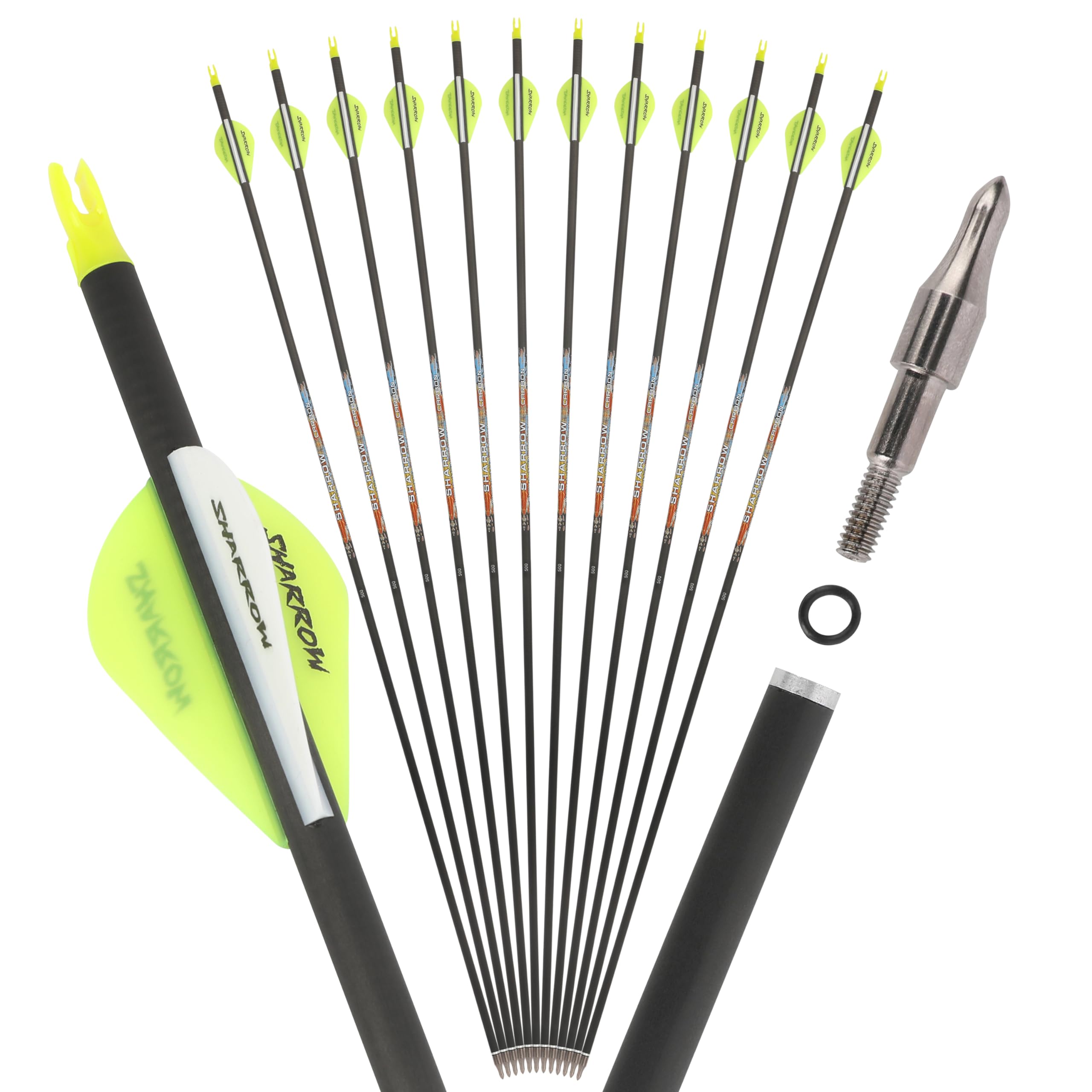 12pcs Flechas de Carbono 250/300/350/400/500/600 Spine de Tiro Práctica de Tiro con Arco Flecha de Caza para Arco Recurvo Arco Compuesto Arco Largo