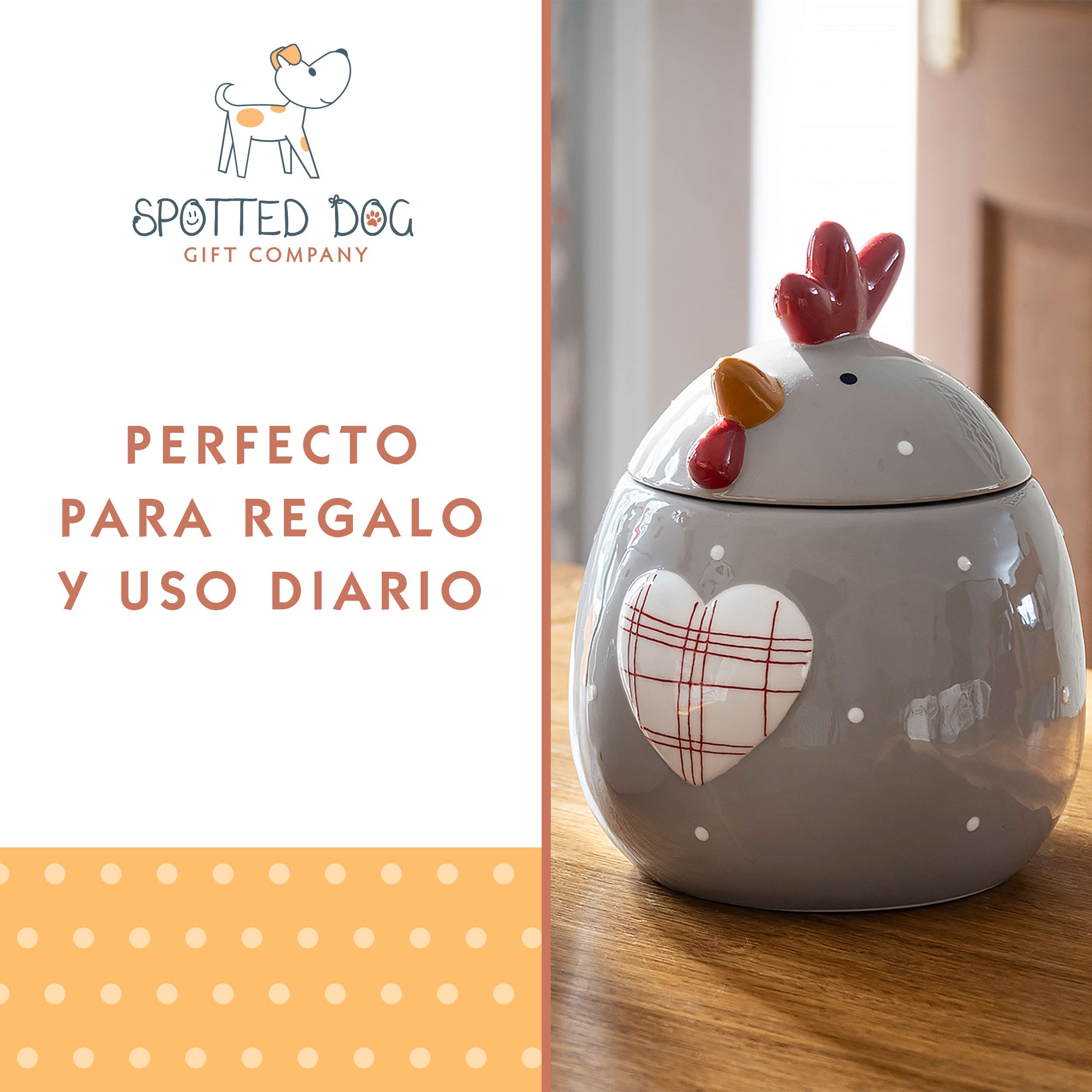 SPOTTED DOG GIFT COMPANY Bote Galletas de Cerámica con Gallina, 1900 ml Galletero Gris con Tapa, Regalo para Amantes Animales