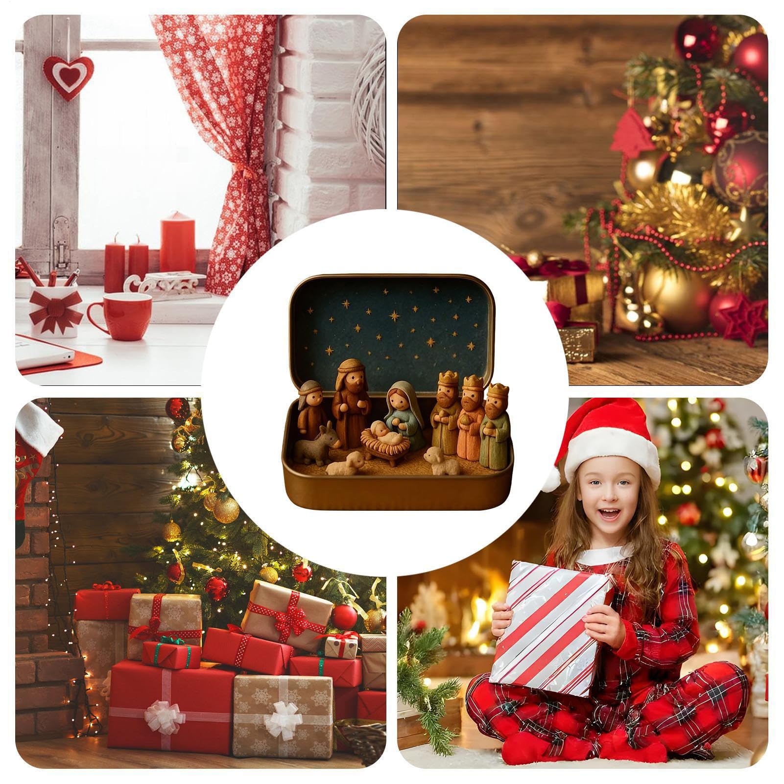 13x2,5x8cm Belen Navideño Decorativo, Figura para Nacimiento De Navidad, Decoración Belén De Navidad, Pequeño Belen En Caja De Lata, Decoración del Nacimiento De Jesús De Tamaño De Bolsillo