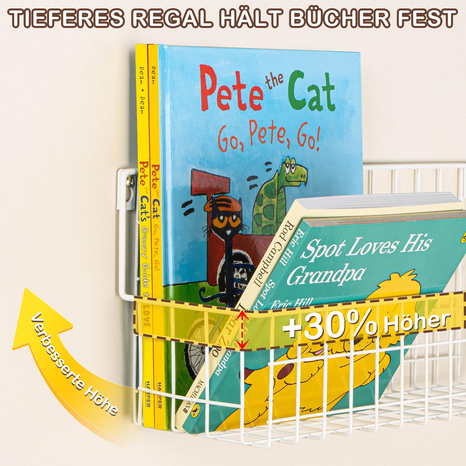 PUERSI 6er-Set Bücherregal Kinder Wand, Metall Wandregal Bücher, Hängend Regal für Kinderzimmer Aufbewahrung von Bilderbüchern für Baby, Mädchen und Jungen, Weiß