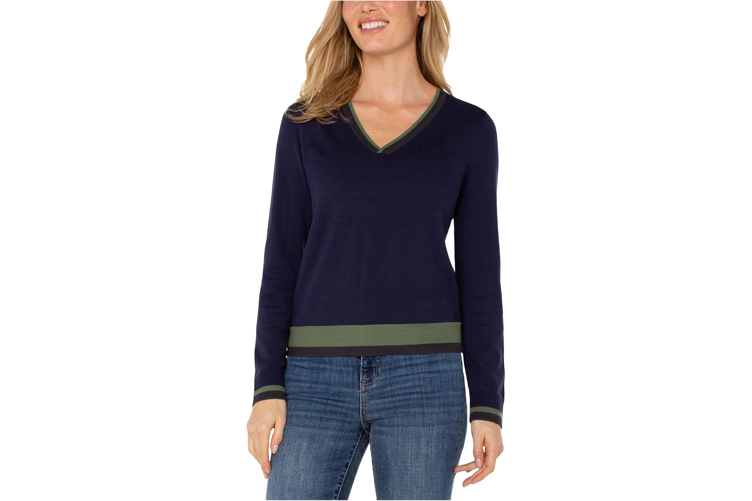 Liverpool Los Angeles Long Sleeve Colorblock V-neck Sweater