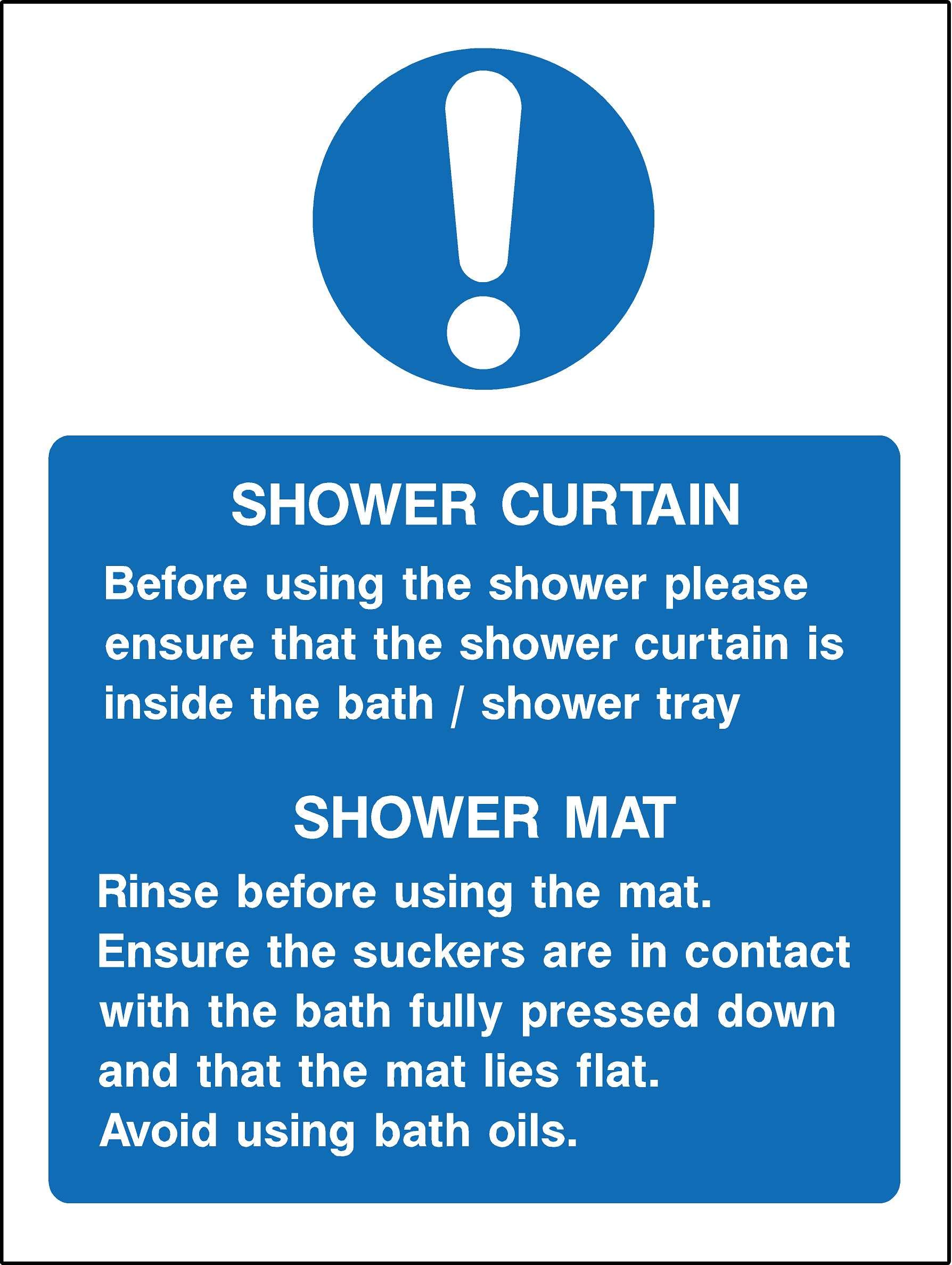 Shower curtain shower mat hotel bathroom Safety sign - 1.2mm Rigid plastic 300mm x 200mm