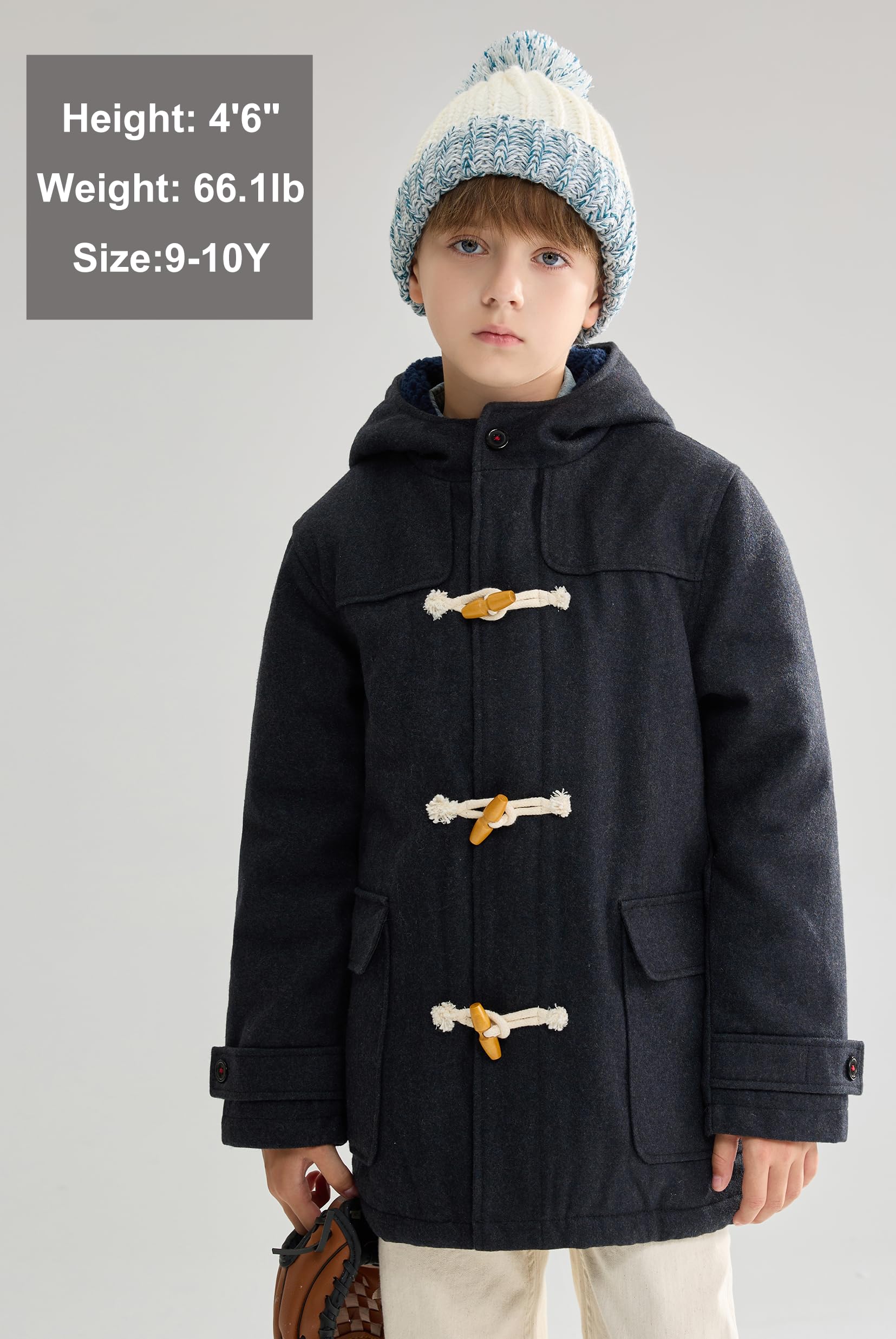 maoo garden Jungen Wollmantel Kinder Winter Schwere Sherpa gefütterte Dufflejacke Kapuzen Trenchcoat
