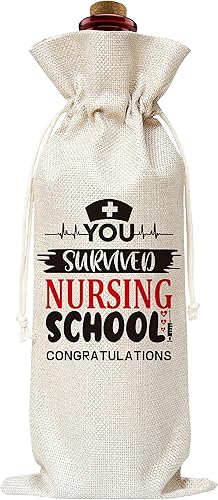 Bolsa de regalo de vino de graduación, bolsas de vino de arpillera de algodón, regalos de graduación de enfermera, regalos de agradecimiento de