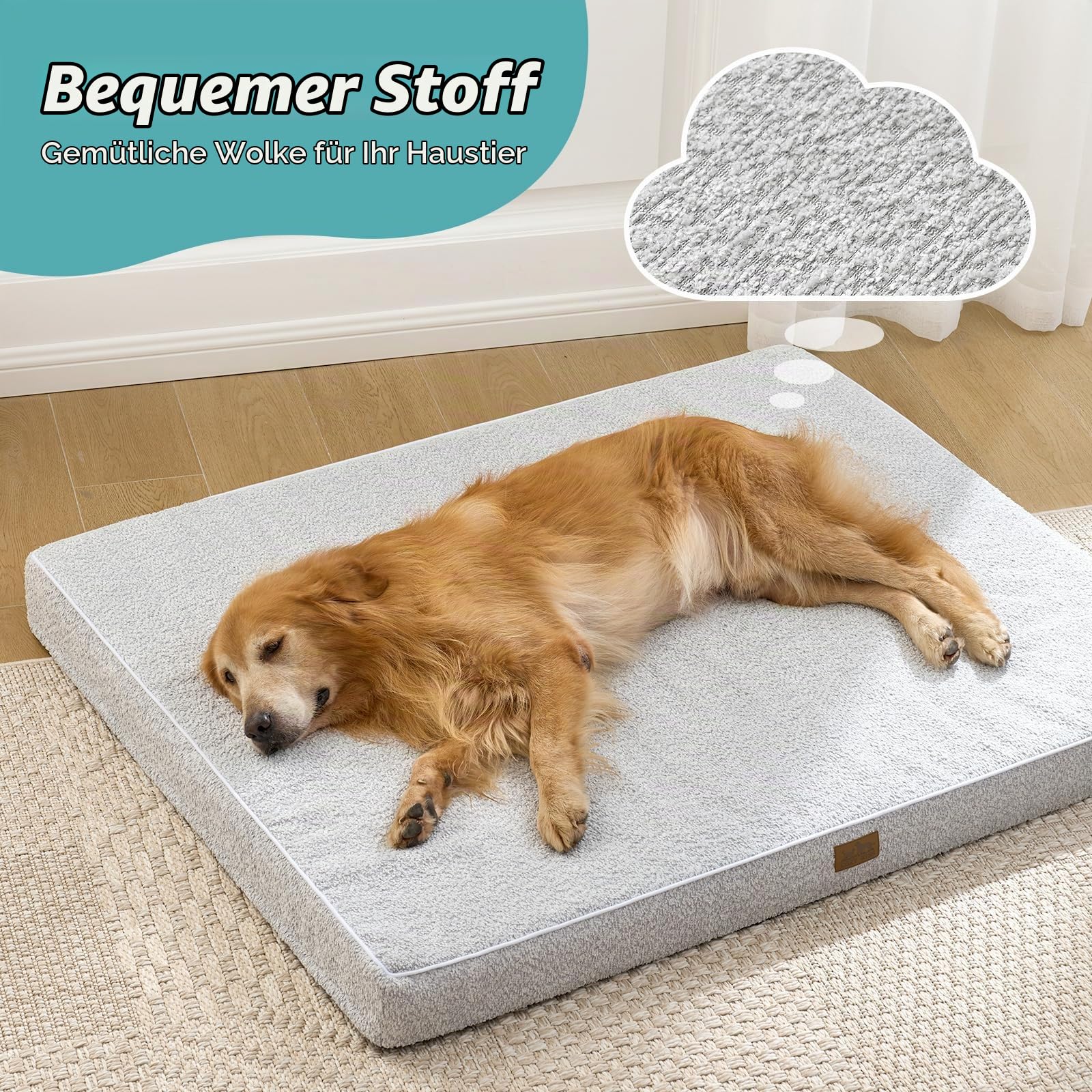 COZY KISS Orthopädisches Hundebett Grosse Hunde - 137x112x10 cm Hundekissen Waschbar Hundematte mit Abnehmbarer Bezug, Hundematratze Rutschfester Unterseite, Grau