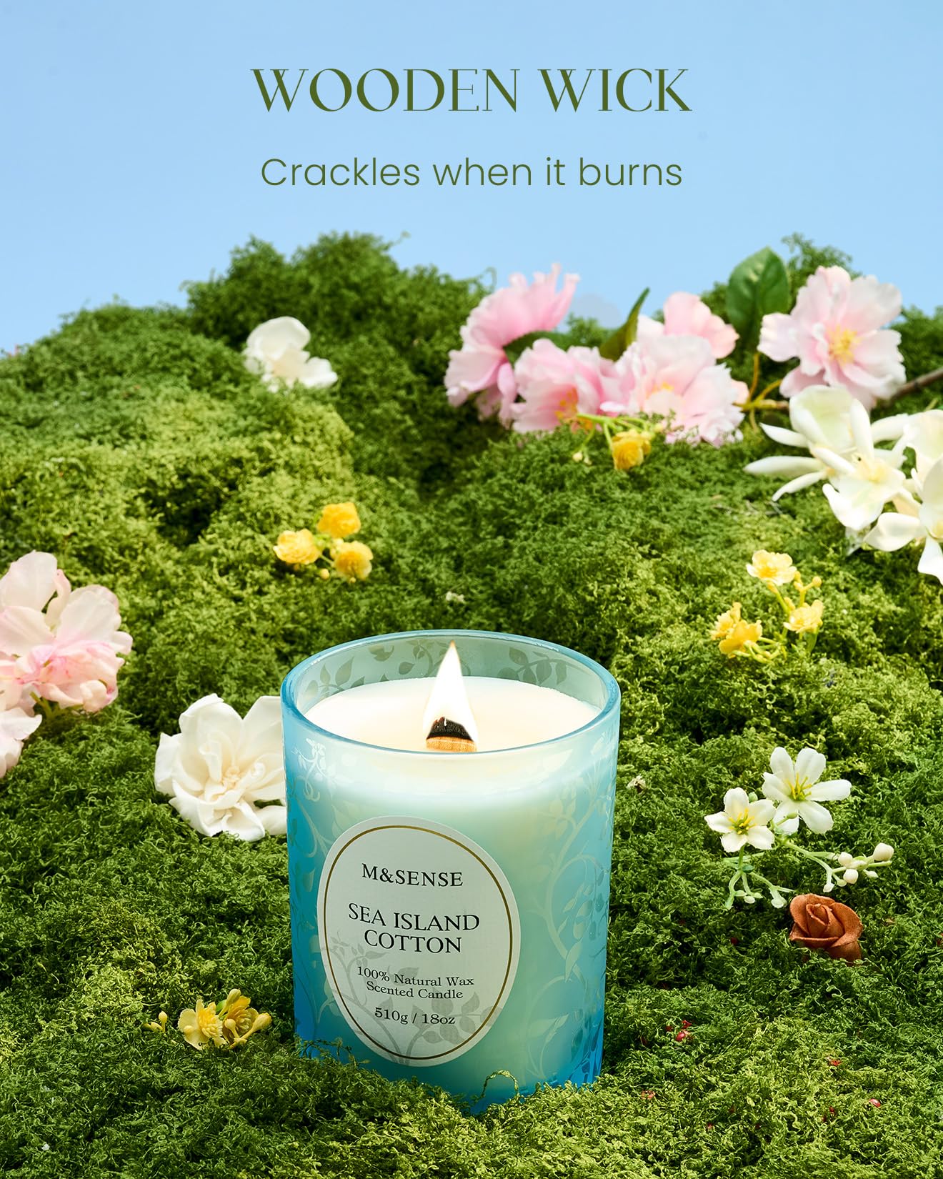 M&SENSE 510g Scented Candle, Lemon Musk Scent, Wooden Wick Candle, Crackling Candles, 100h Long Burning Large Candles - Image 2