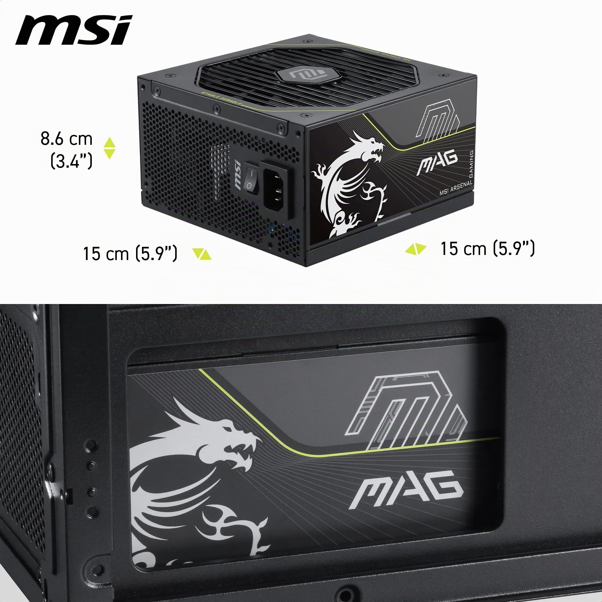 MSI mag A1200PLS PCIE5 - Fuente de alimentación para PC, GPU Safeguard, Condensador Principal 105°C, Fan Safeguard, 1200W, 80 Plus Platinum, ATX 3.1, Conector Nativo 12V-2x6, Cables en Relieve