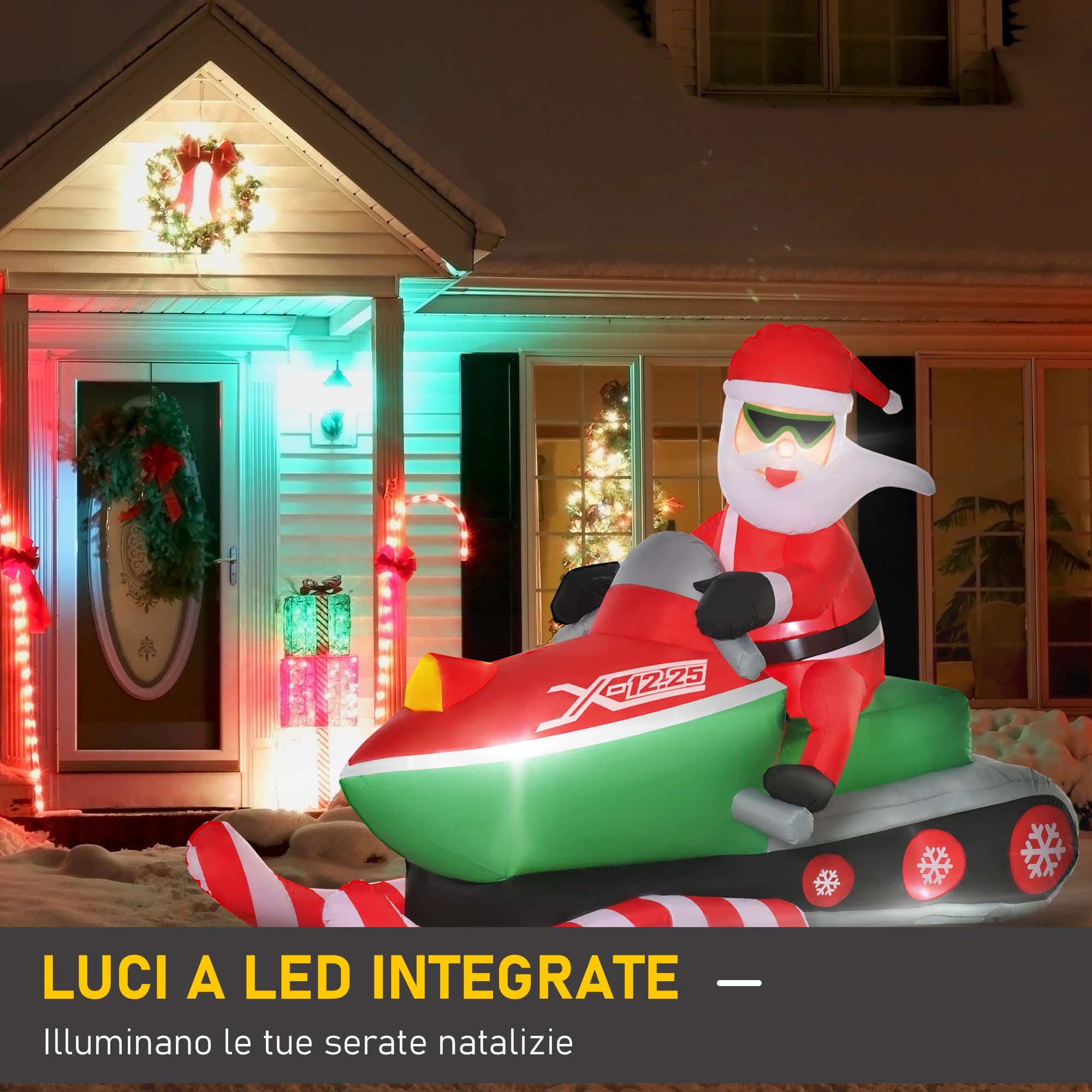 Homcom Opblaasbare Kerstman Met Slee Met 6 LED-lampjes - Waterdicht 240 X 57 X 112 Cm