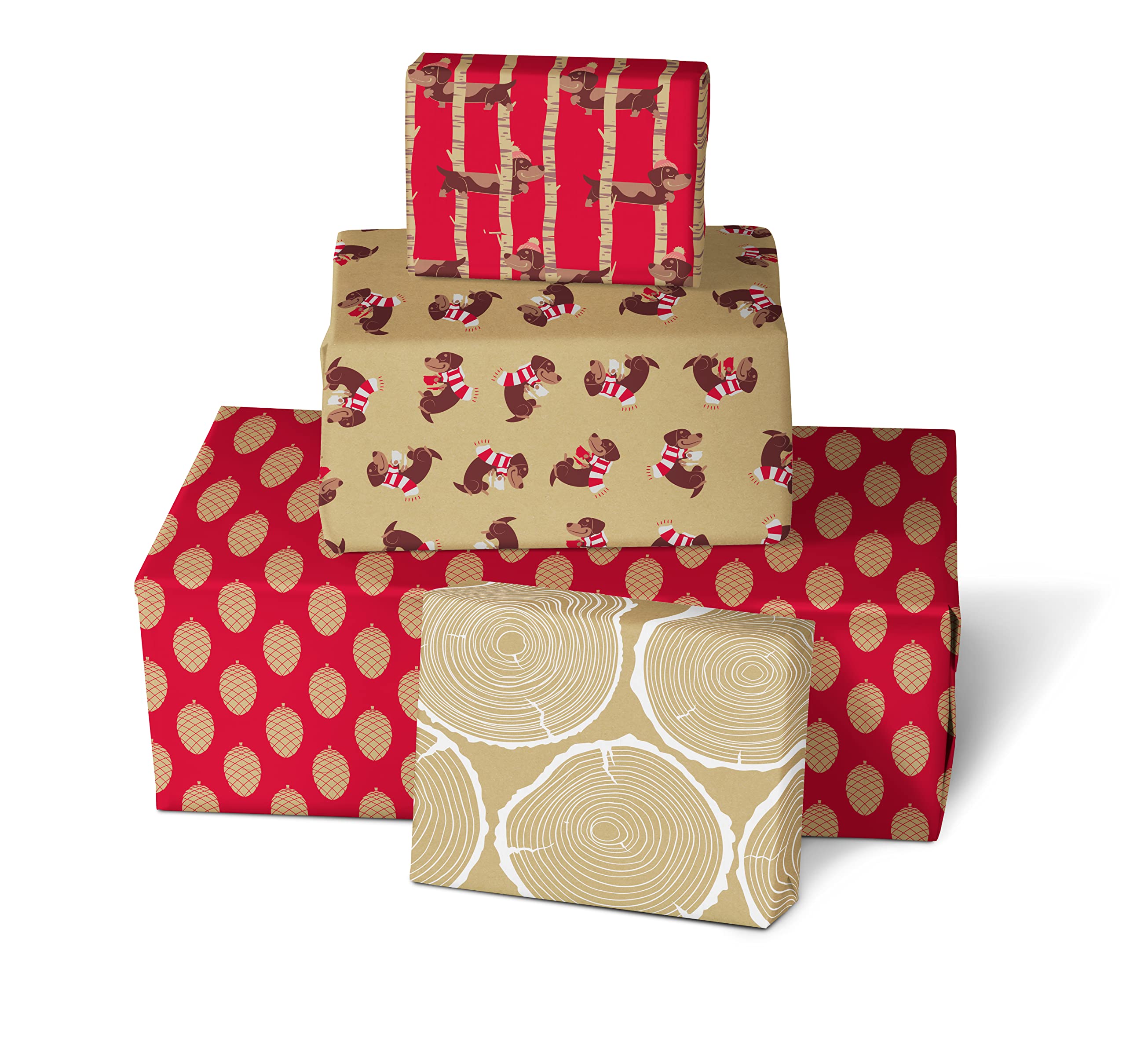 Clairefontaine 223831AMZC - Karton mit 20 Rollen Geschenkpapier Kraftnatur 100 Prozent recycling Papier 5mx0m35 70g, sortierte Motiven, 20 Rollen
