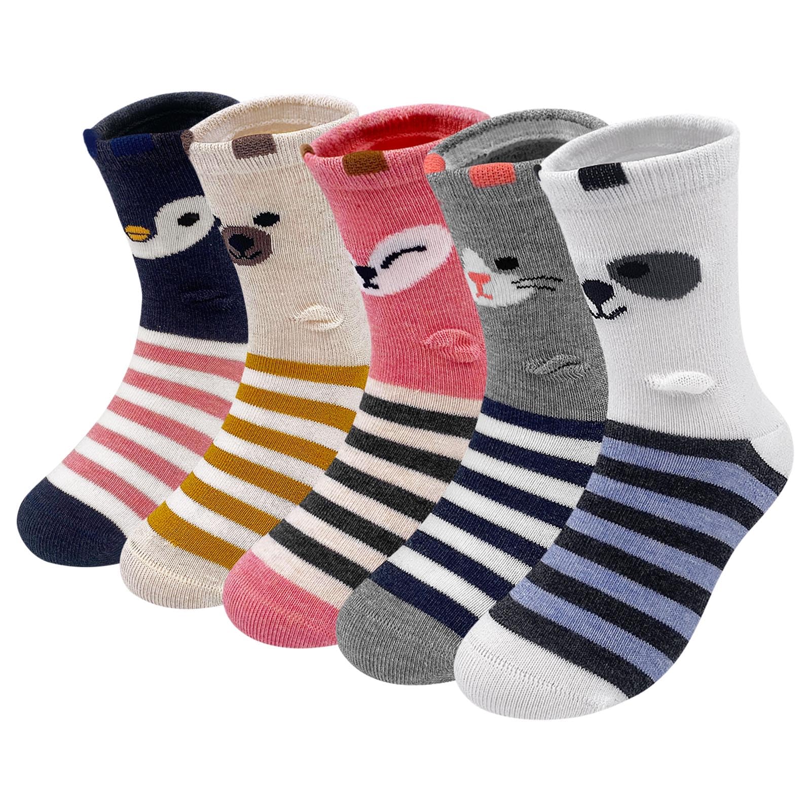 Hellomamma Girls Toddler Cotton Crew Socks Kids Novelty Animal Soft Funny Fashion Casual Breathable Childs Socks 5 Pairs