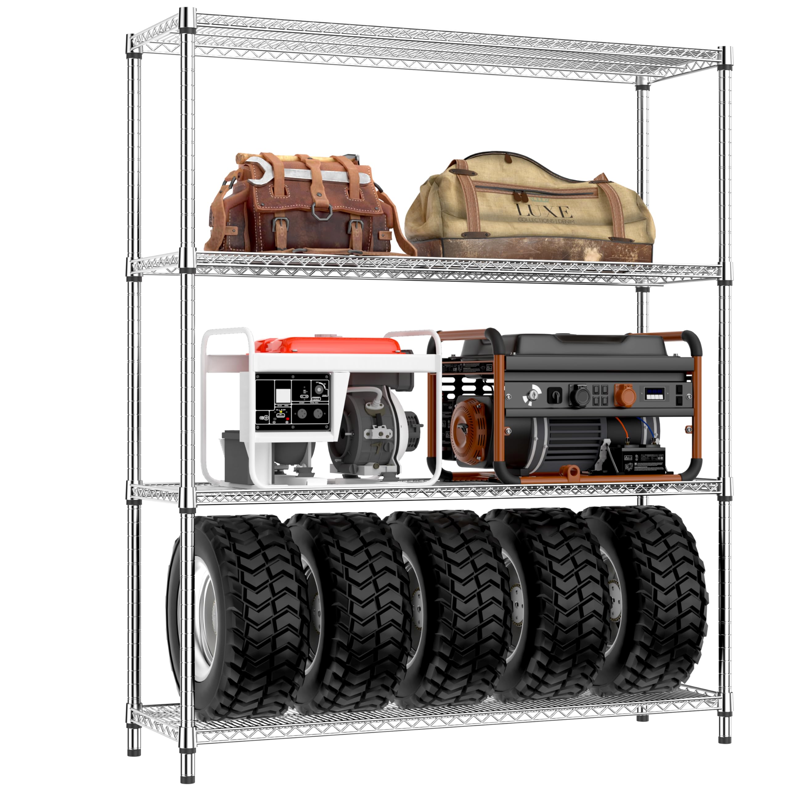 IZEUK 3400 LBS Garage Shelving Wide Storage Shelves 4 Tier Metal Shelves Heavy Duty Adjustable Utility Shelf Rack Chrome 17.7" D x 59.1" W x 70.4" H