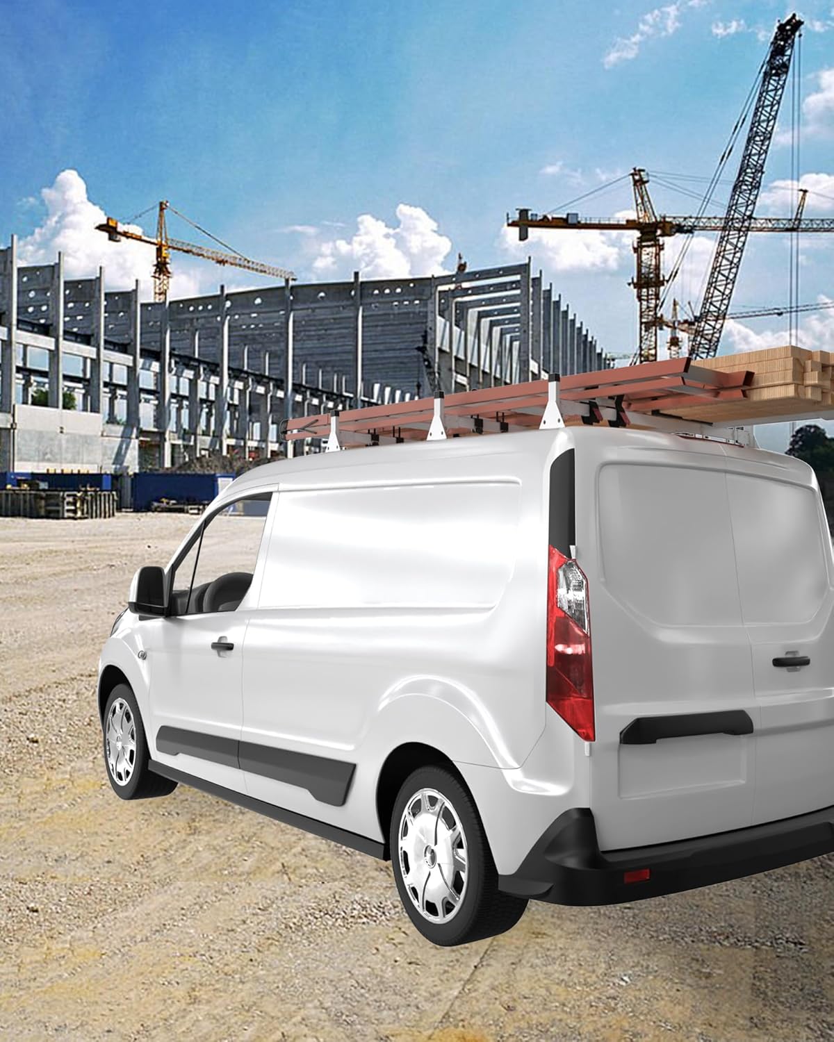 StarONE 46" Van Ladder Rack,Van Roof Rack Fit for 2014-On Ford Transit Connect,White,3 Bars,800lbs
