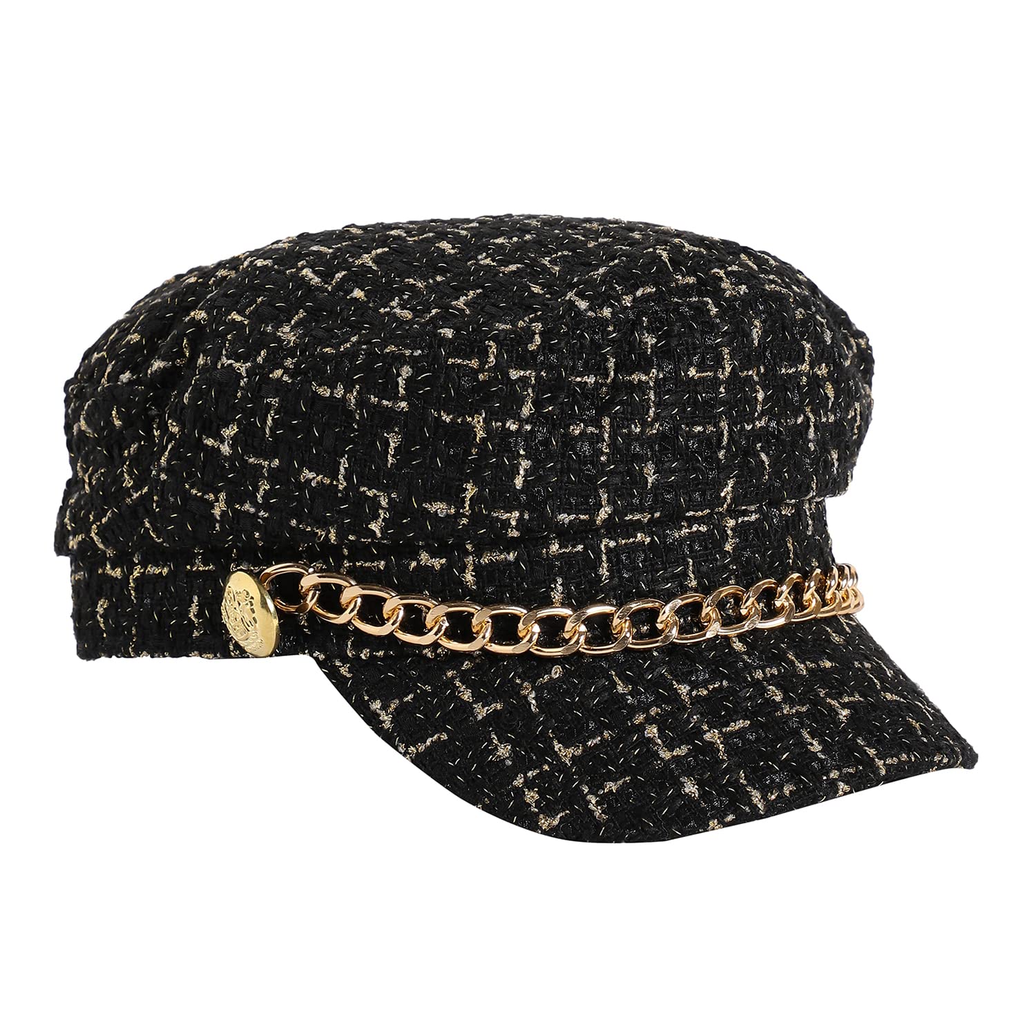Haute Sauce Women Black Textured Breton Cap with Chain Detail for Outdoor Everyday Wear | UV Protection | Lightweight | Packable | Latest Stylish Casual Headwear for Women & Girls (2143) 4