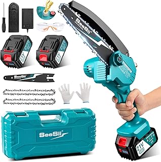 4000+4000 mAh Mini Chainsaw Cordless 6 inch, Electric Chainsaw with Oiler System, Battery Chainsaw with 2 Chainsaw Chain and Guide Bar, Wood/Tree Saw with Security Lock for Tree Trimming