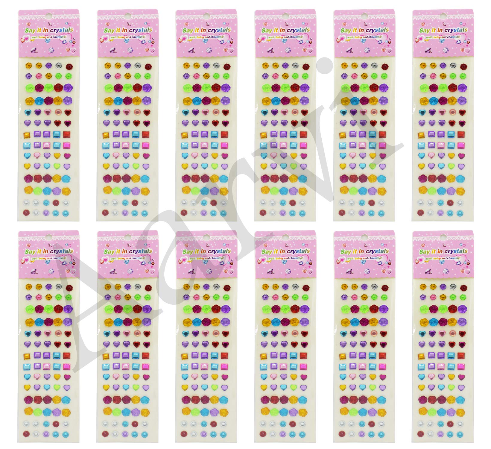 Aarvi Self-Adhesive Multishaped Multicolored Stone Stickers for Art and Craft Activity (Set of 12)