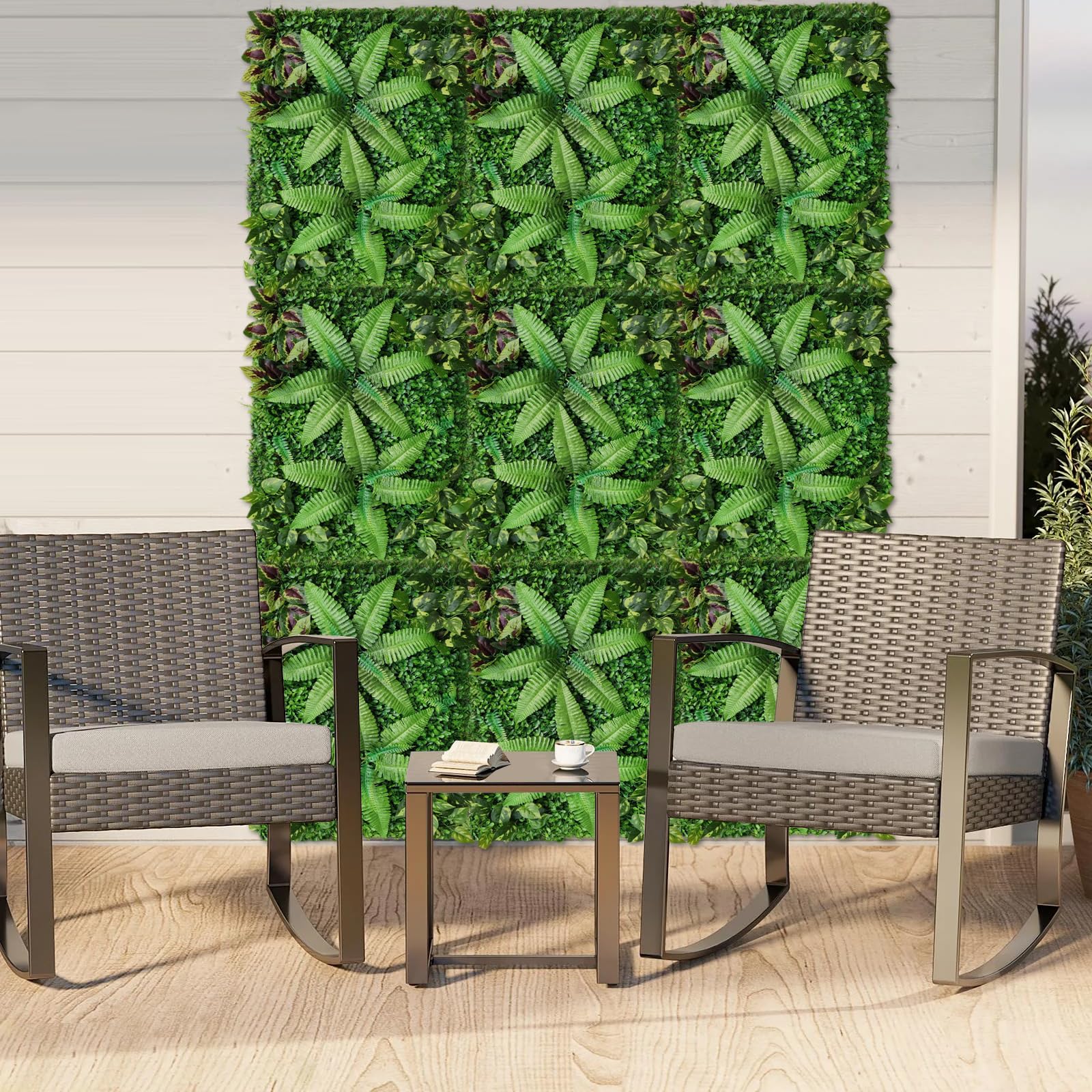 Künstliche Pflanzenwand | 9-teiliges Set | 60x40 cm | Realistisches Grün | Balkon-Deko | Sichtschutz | Wetterfest | Einfache DIY-Installation | Für Garten, Terrasse, Wohnzimmer