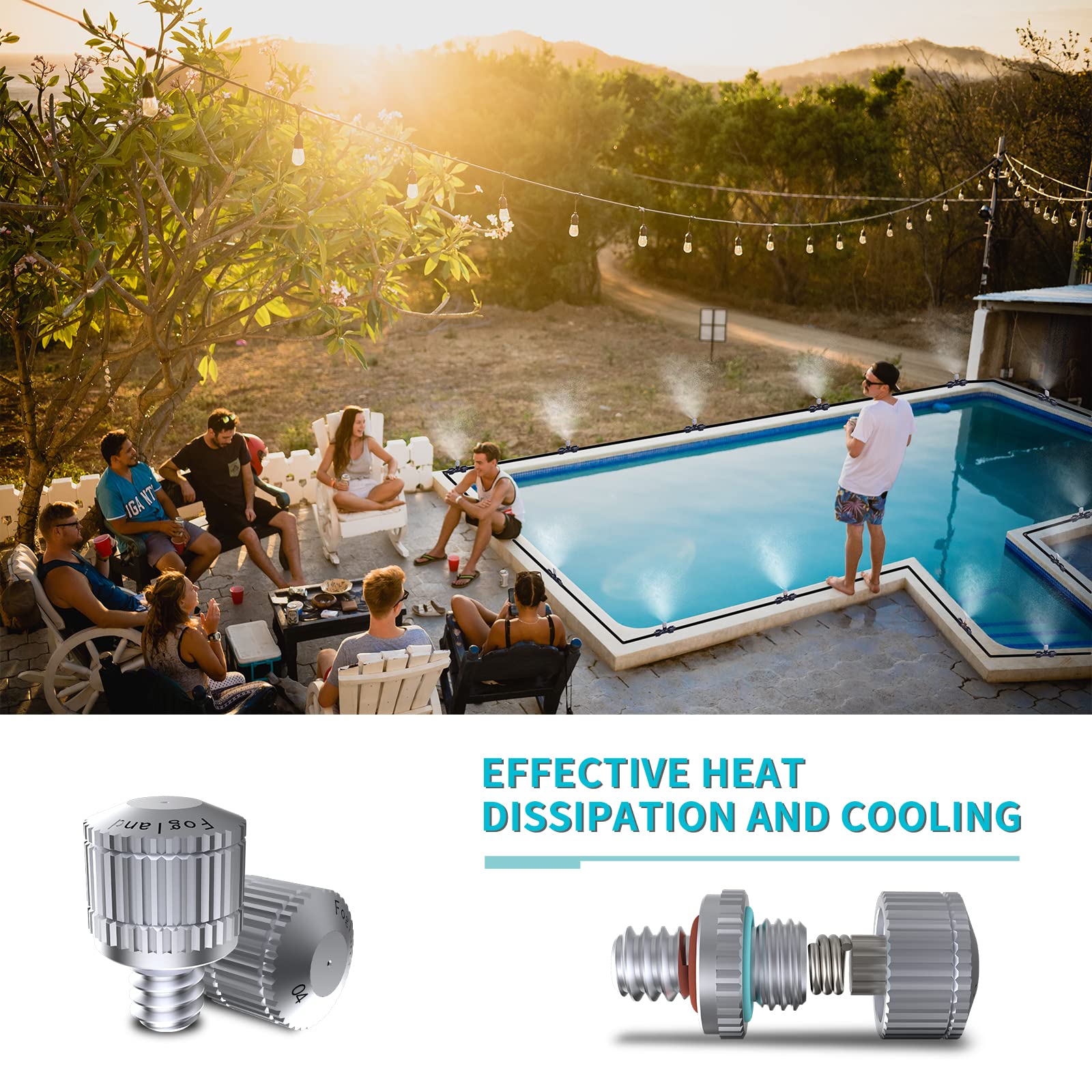 Fogland Ugelli di nebulizzazione per sistema di raffreddamento: 20 ugelli di nebulizzazione in acciaio inox pulibili, 0 cm di orifizio 10/24 UNC per patio giardino trampolino