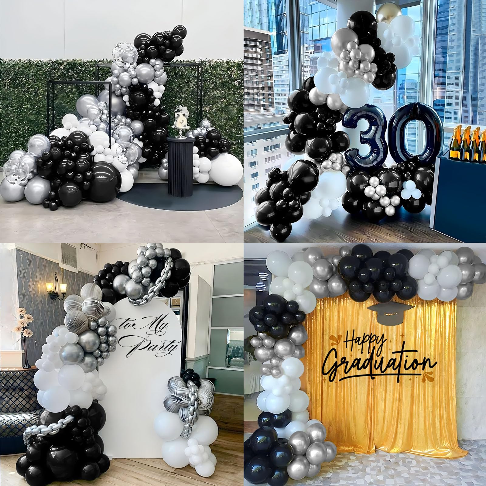 DazzJoy 20 palloncini nero bianco argento grigio, palloncini neri per