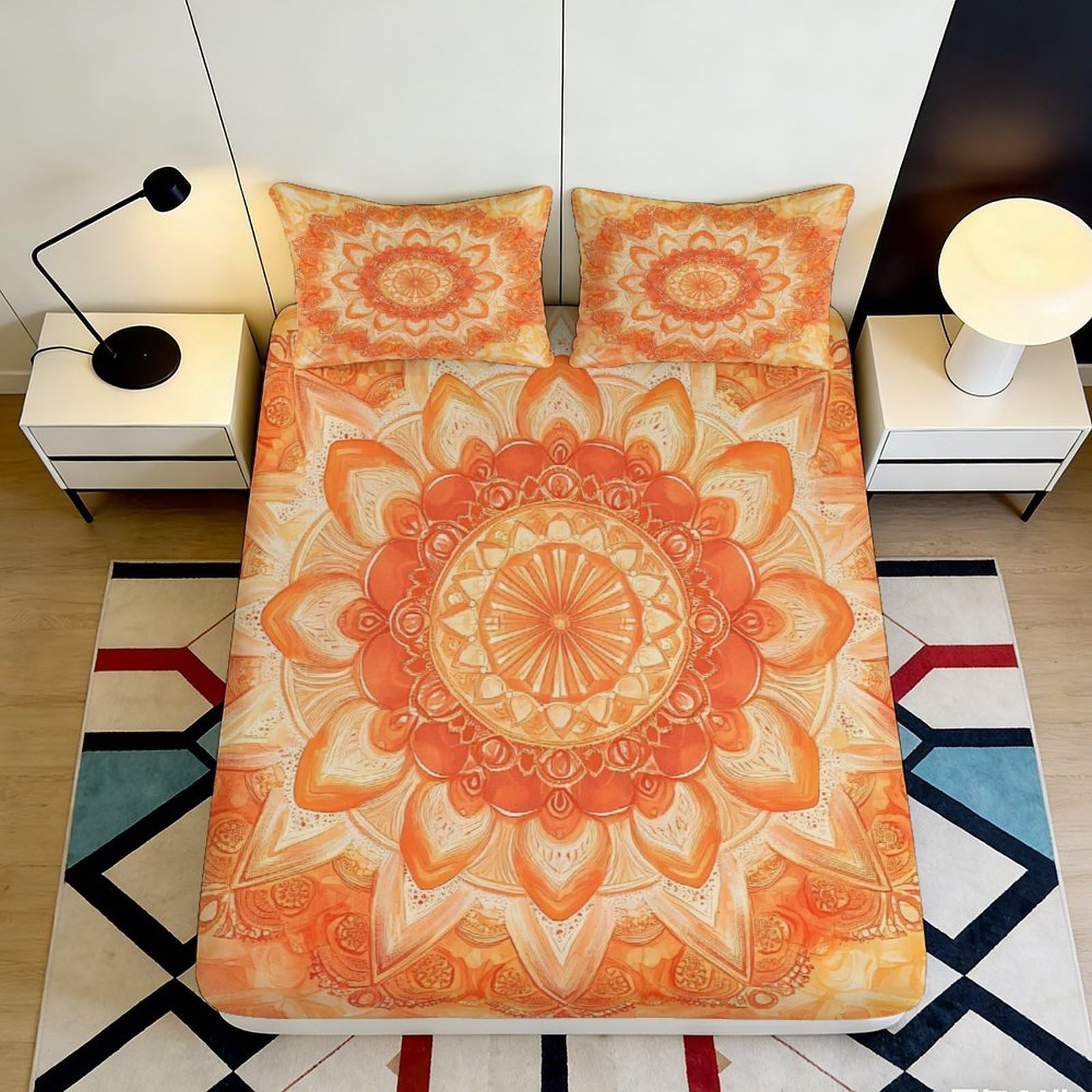 3D Printed Mandala Fitted Sheet Microfiber Deep Pocket Bedroom Bedding Mandala Mattress Fitted Cover Elastic Washable 200x200x25cm