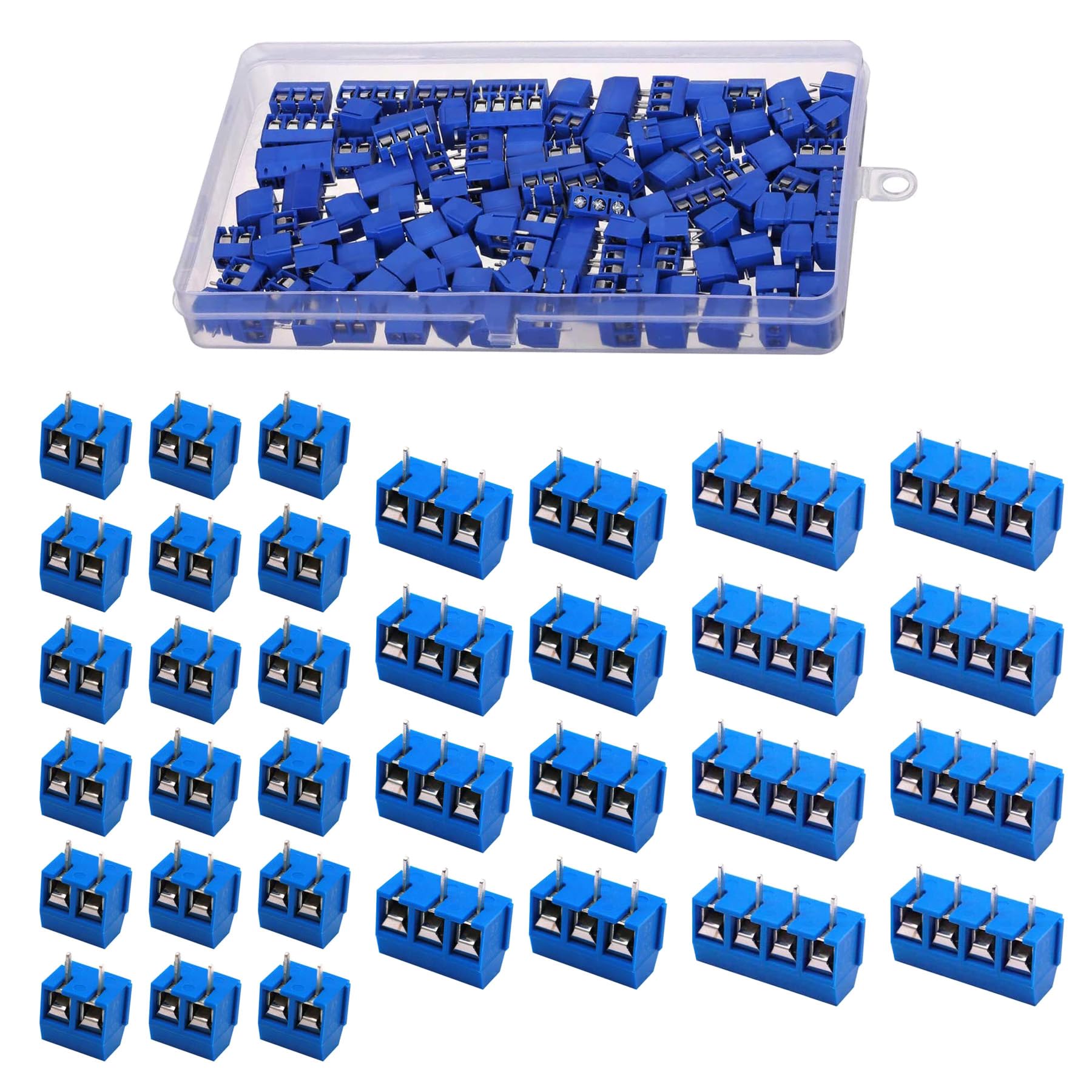 HUAZIZ 150 sztuk niebieskich 2/3/4 Pin PCB Mount Screw, 5 mm Terminal Block, zacisk śrubowy złącze wtykowe + 1 szt. żółty śrubokręt do Arduino