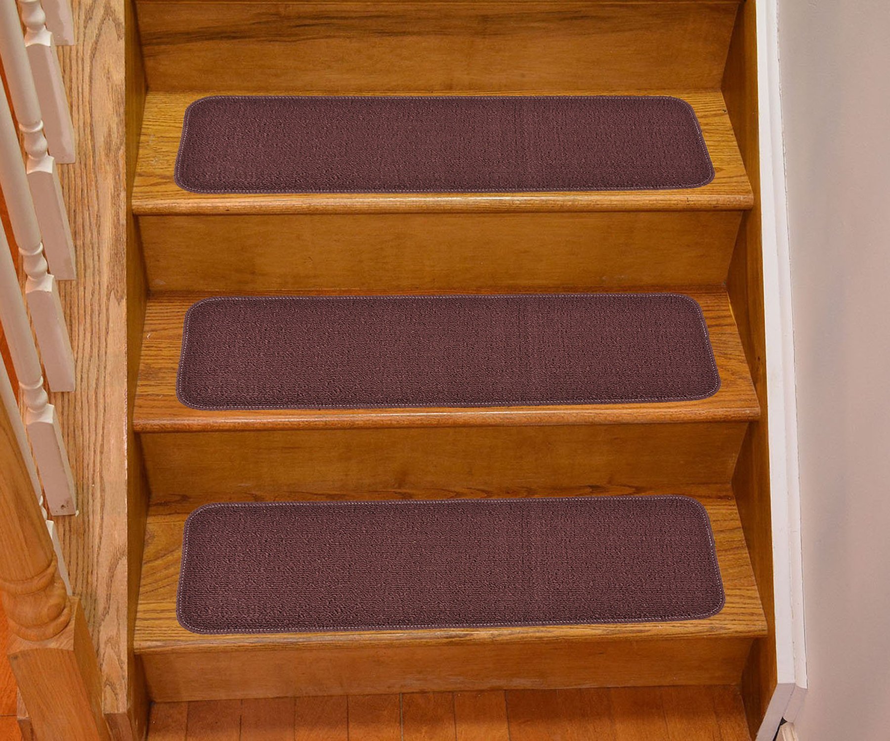 Stair Treads Indoor Skid Slip Resistant Rubber Backing Carpet Tread Machine Washable Neuster 8 ? inch x 30 inch (Set of 13, Burgundy Brown)