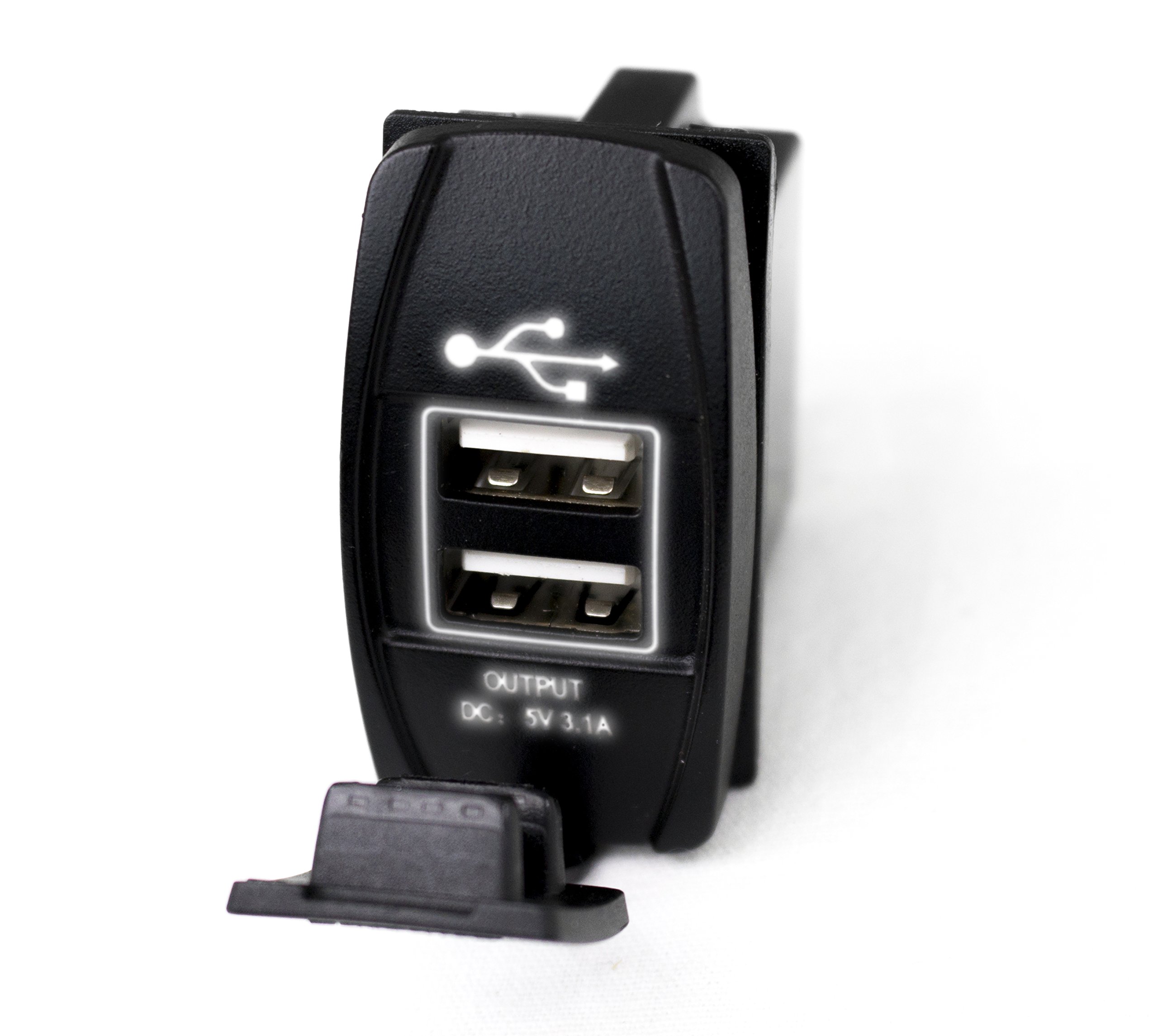 Race Sport LED Rocker Switch Panel with 2 USB Ports with White LED Radiance