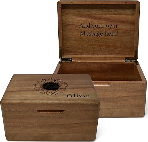 Miniatura 45 de Caja de madera grabada personalizada grande – Caja de recuerdo de madera de acacia con mensaje oculto personalizado, cajas de memoria de nogal para