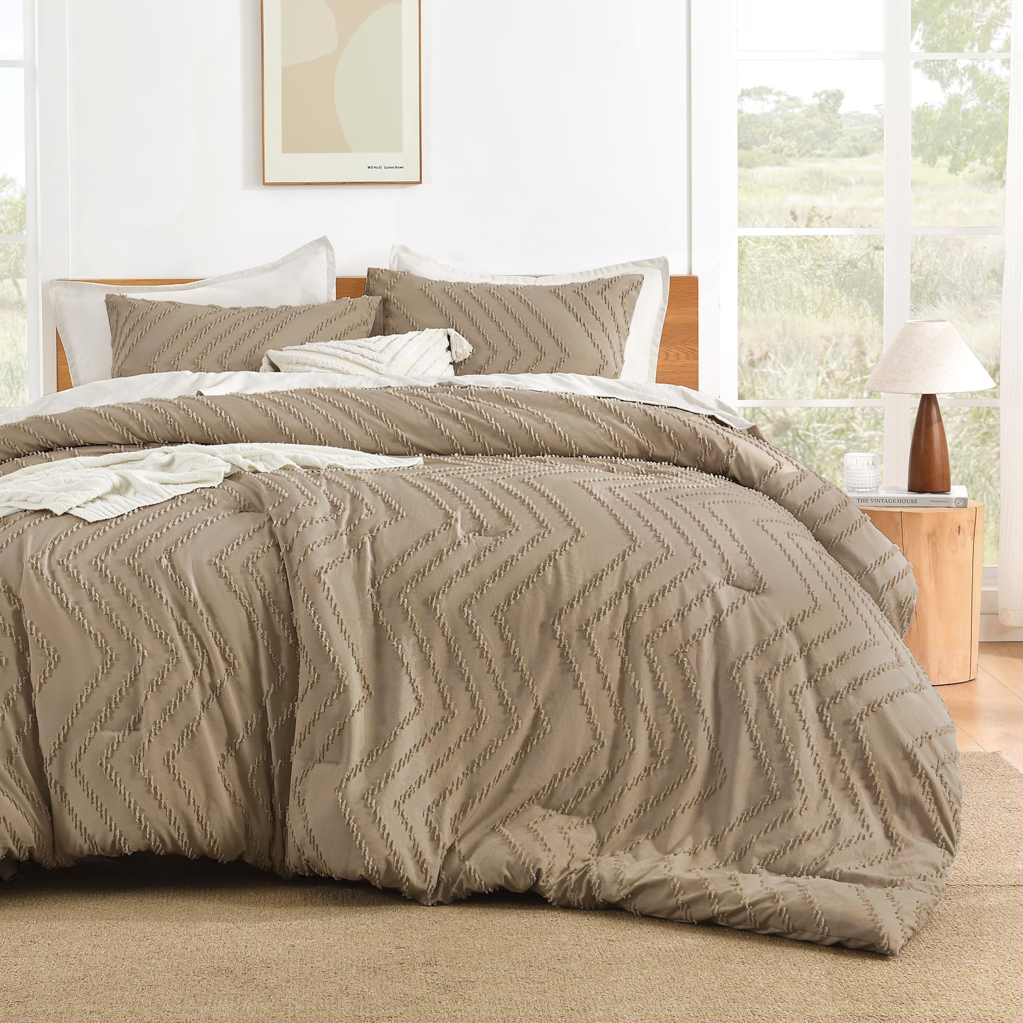 Photo 1 of Litanika 3 Pcs Taupe Boho Oversized Super King Plus Bedding Comforter Set