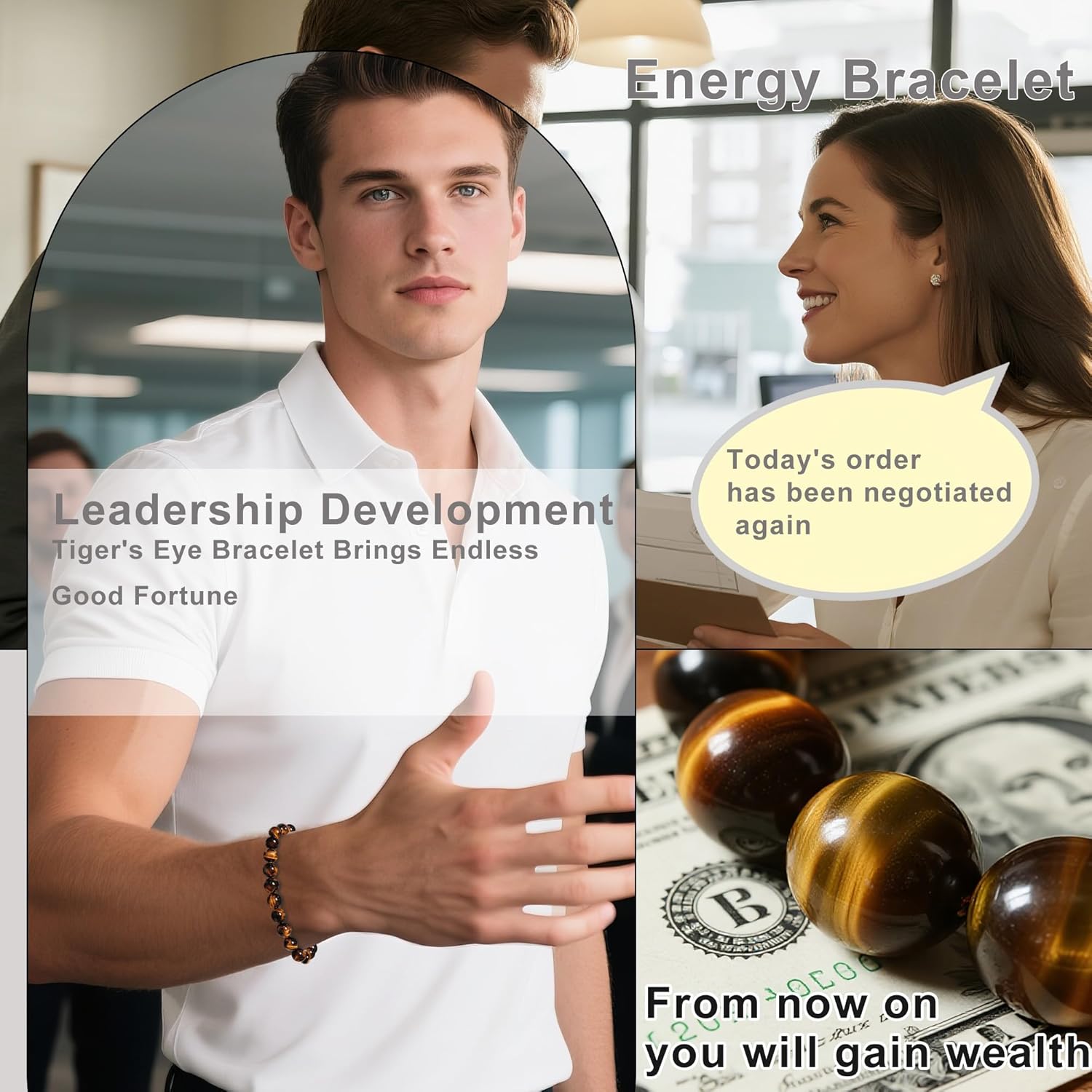 Natural Crystal Stone Golden Tiger's Eye Bracelet Black Obsidian Round Bead Elastic Energy Healing Bracelet for Men and Women Small, Medium, Large 6mm 8mm 10mm 12mm - Image 4