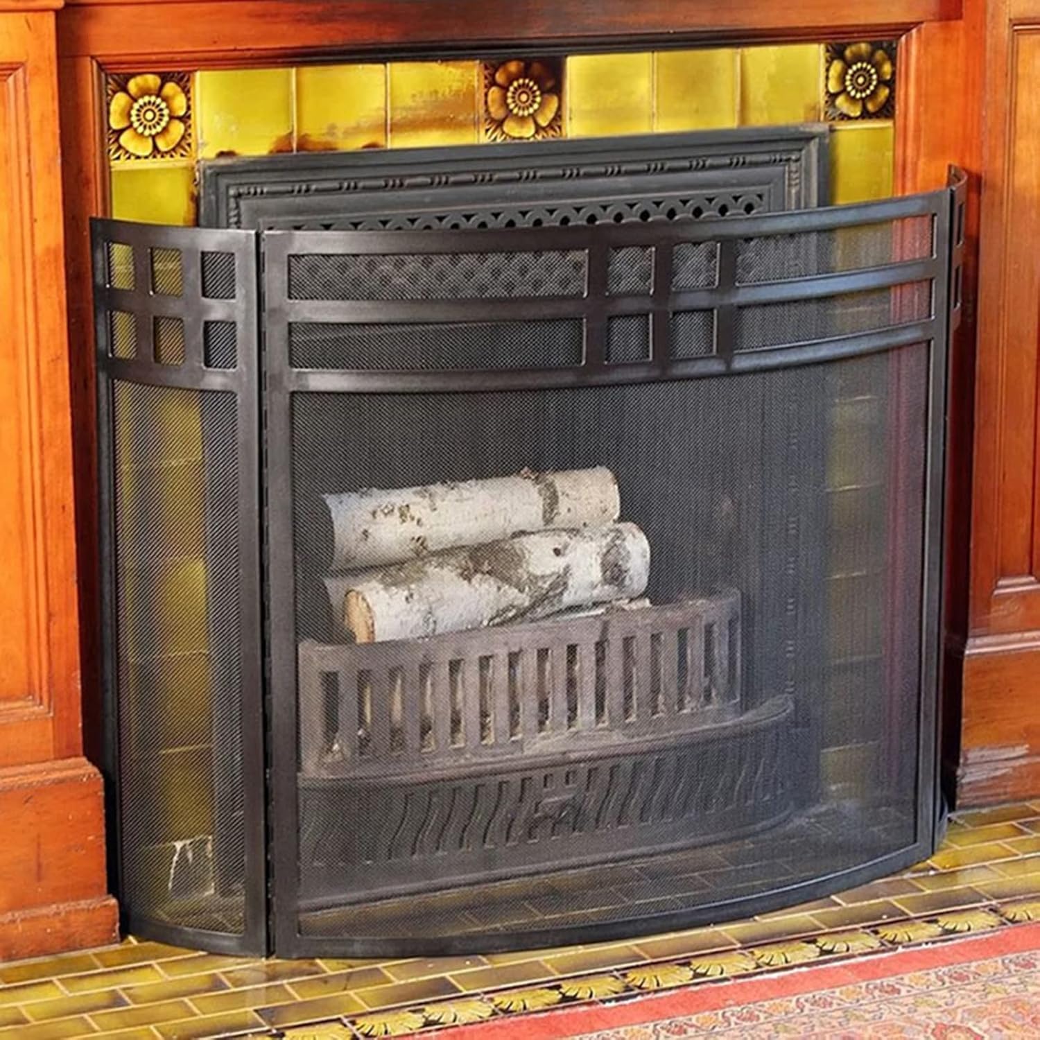 Curved Fire Screen Panels - 135×78cm Fireplace Spark Guard, Anti-Scald Foldable Stove Curtain for Gas Fireplace & Flame Furnace Protection