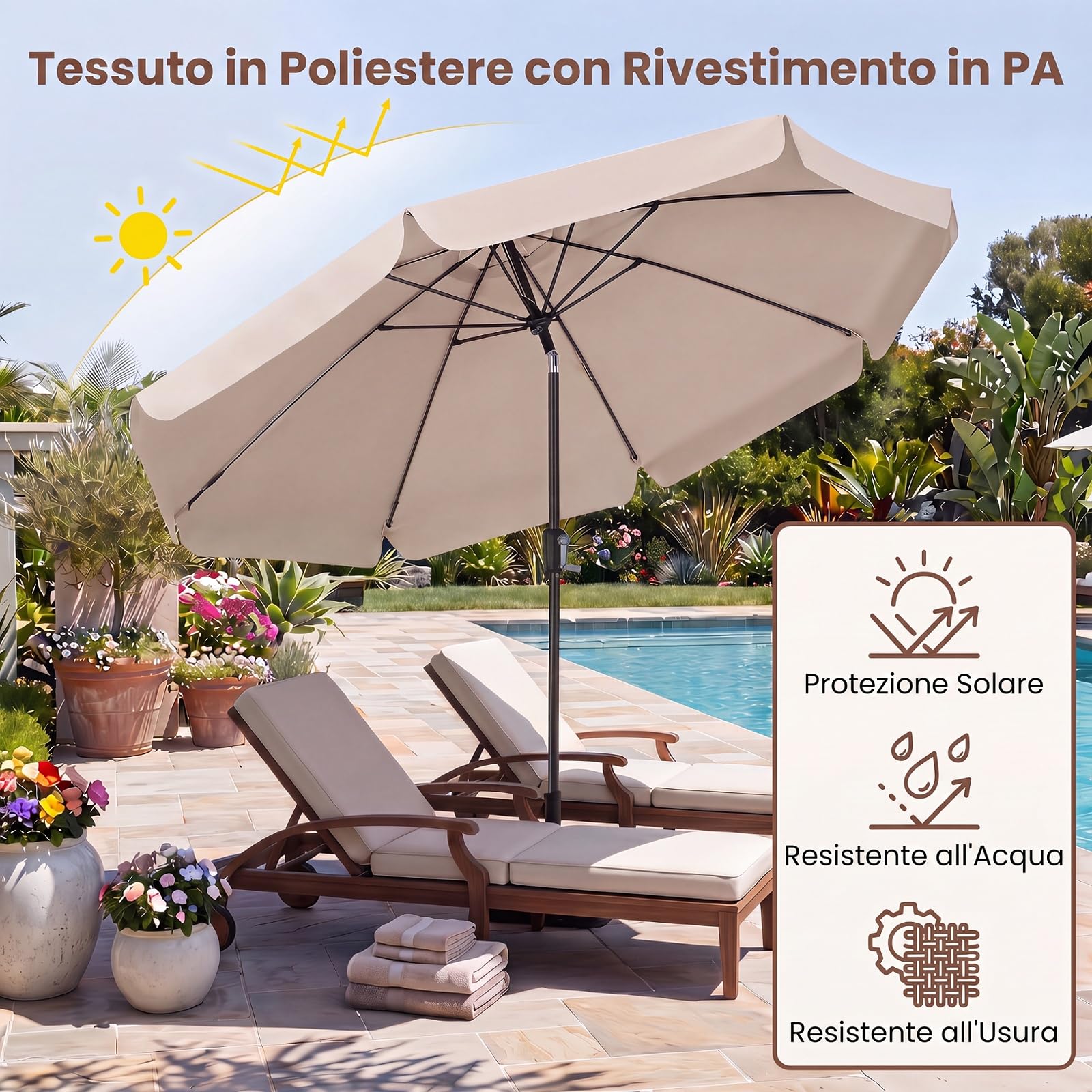 RELAX4LIFE Ombrellone da Giardino 286 cm con Angolo Regolabile