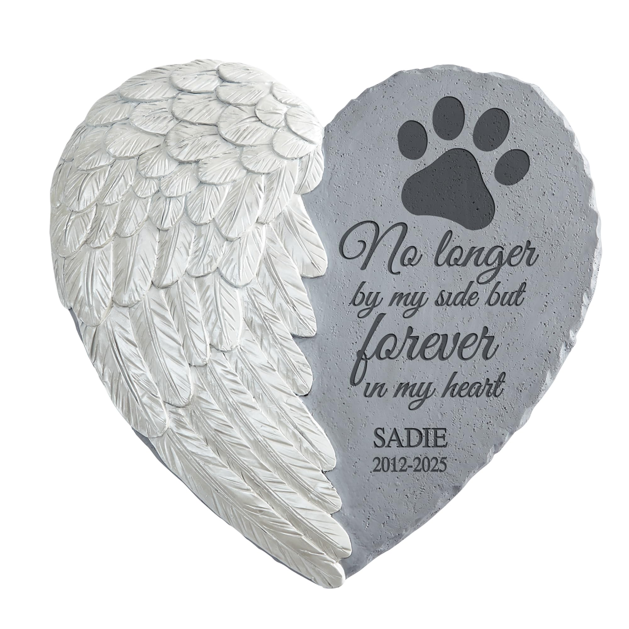 Let's Make Memories Pet Memorial Stone - Heart Angel Wing - Sympathy - Cat, Dog Garden Marker