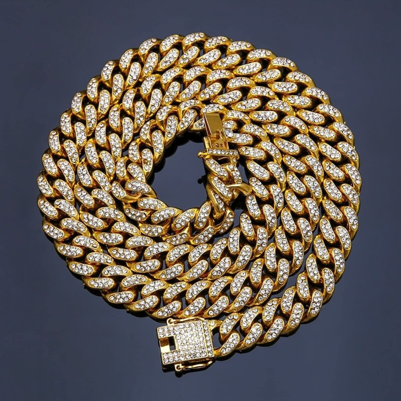 Collana Uomo a Catena,Collana Lunga Uomo 50-75 cm Catenina 12.5 mm Catena Cubana Collana Uomo Catena Lega Collana a Catena Oro Uomo