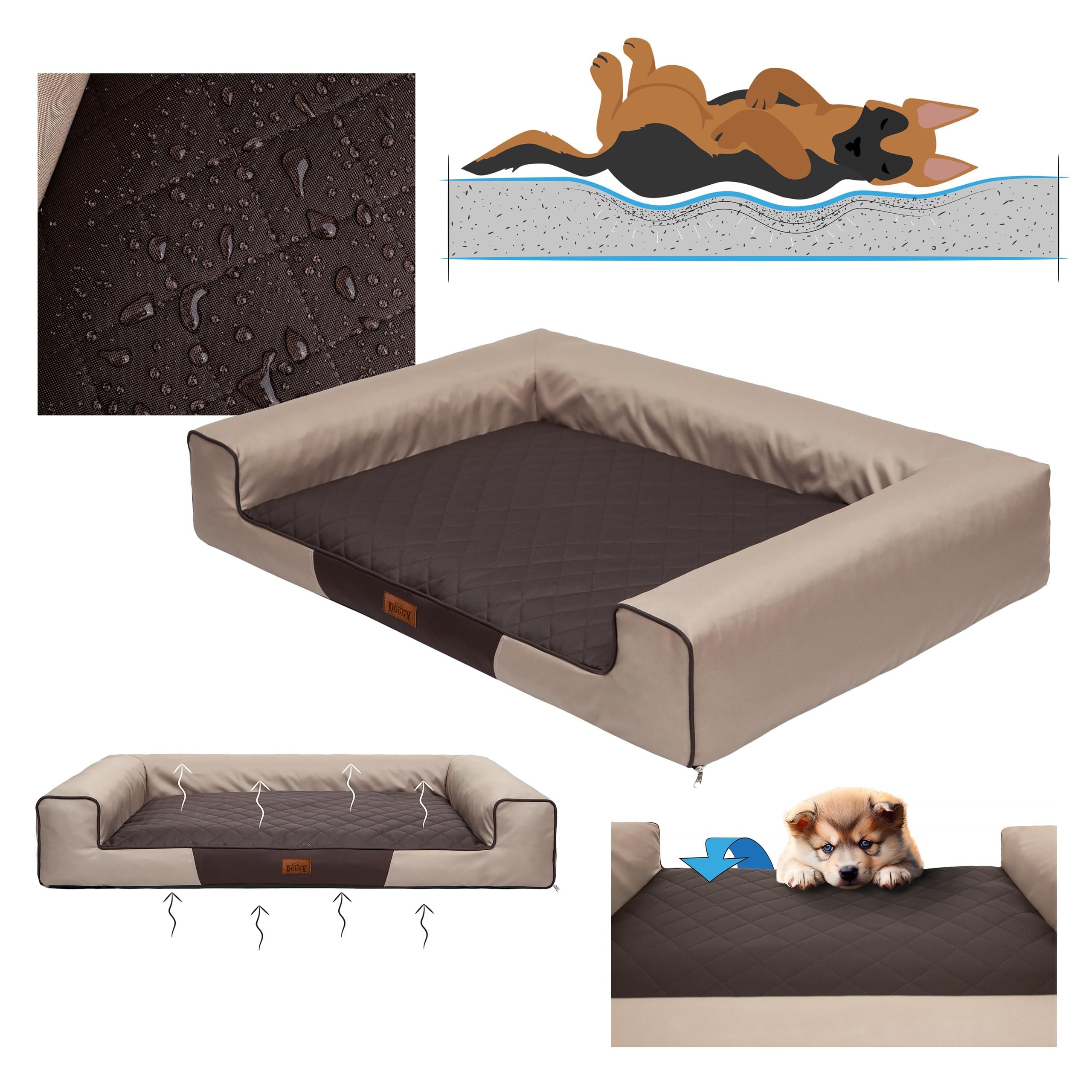 Cuccia per animali domestici, cuscino per cani, cuscino per cani, letto per cani, letto per cani, divano per cani, materasso per cani, beige con materasso marrone, L - 80 x 55 cm