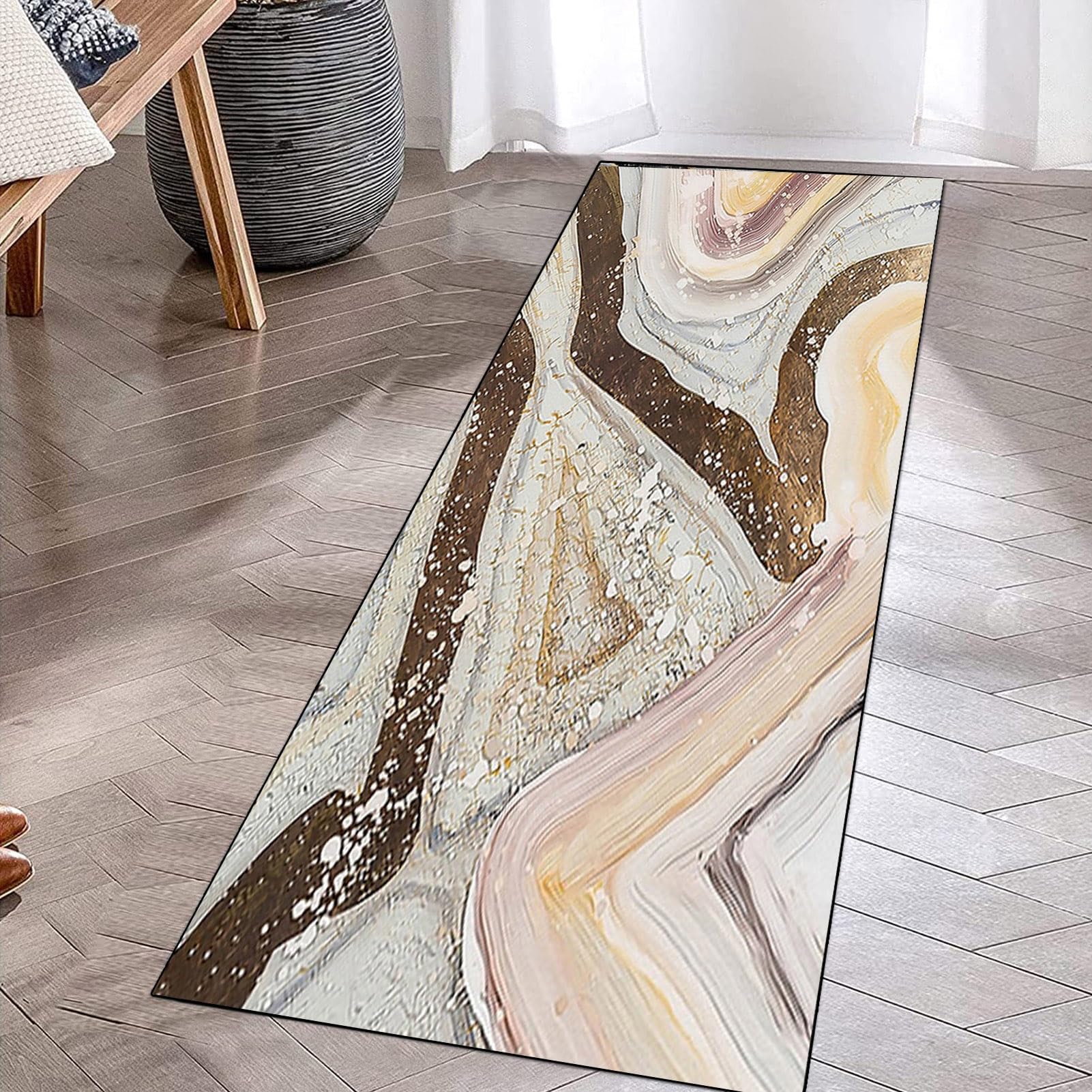 Long Hallway Carpet Runner - 60x150cm Natural Dark Brown Doormat, 14mm Thick, Non-Slip Backing, Hand Woven, Easy Clean