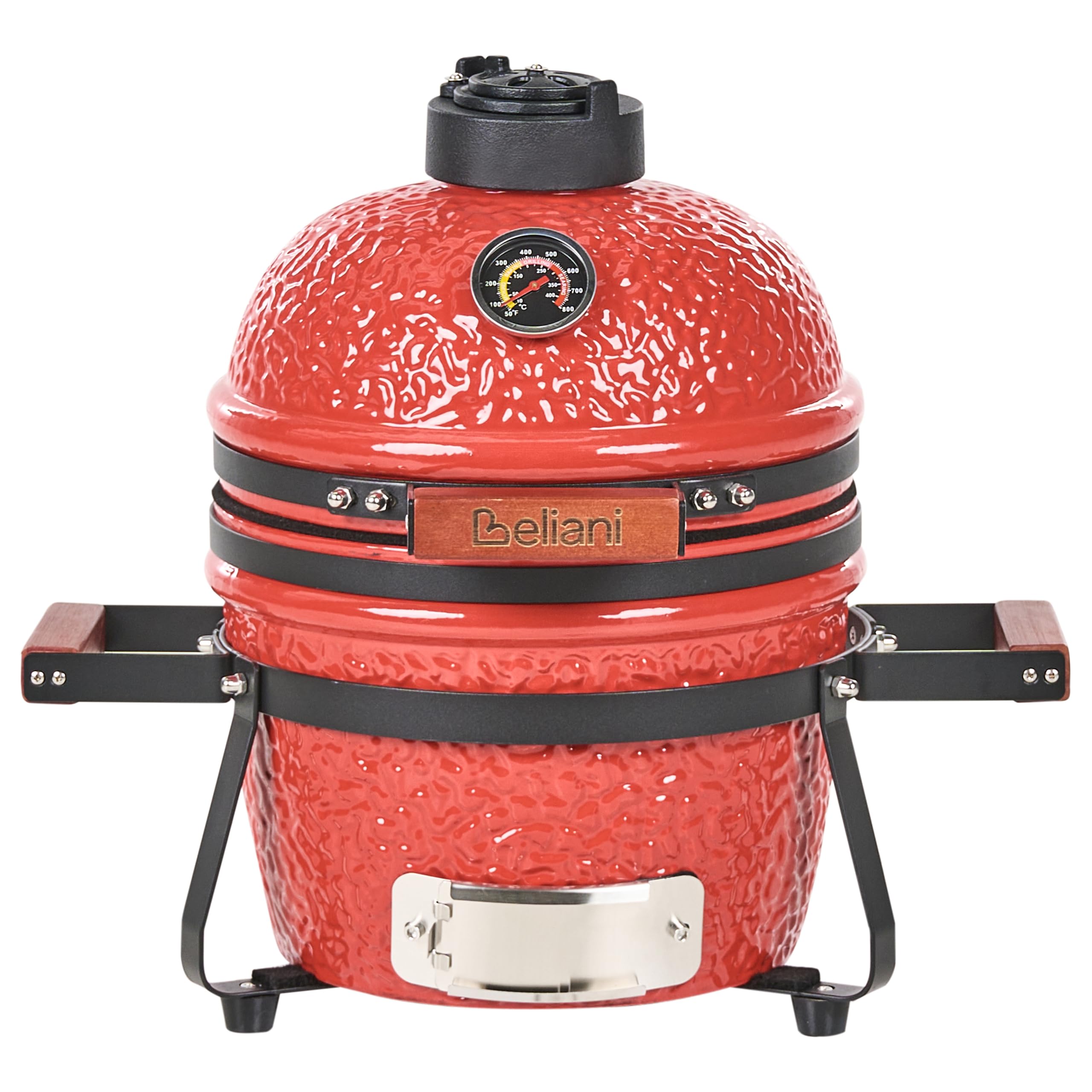 Ogrodowy mini grill węglowy ceramiczny przenośny z pokrywą termometerem rusztem czerwony Kamado