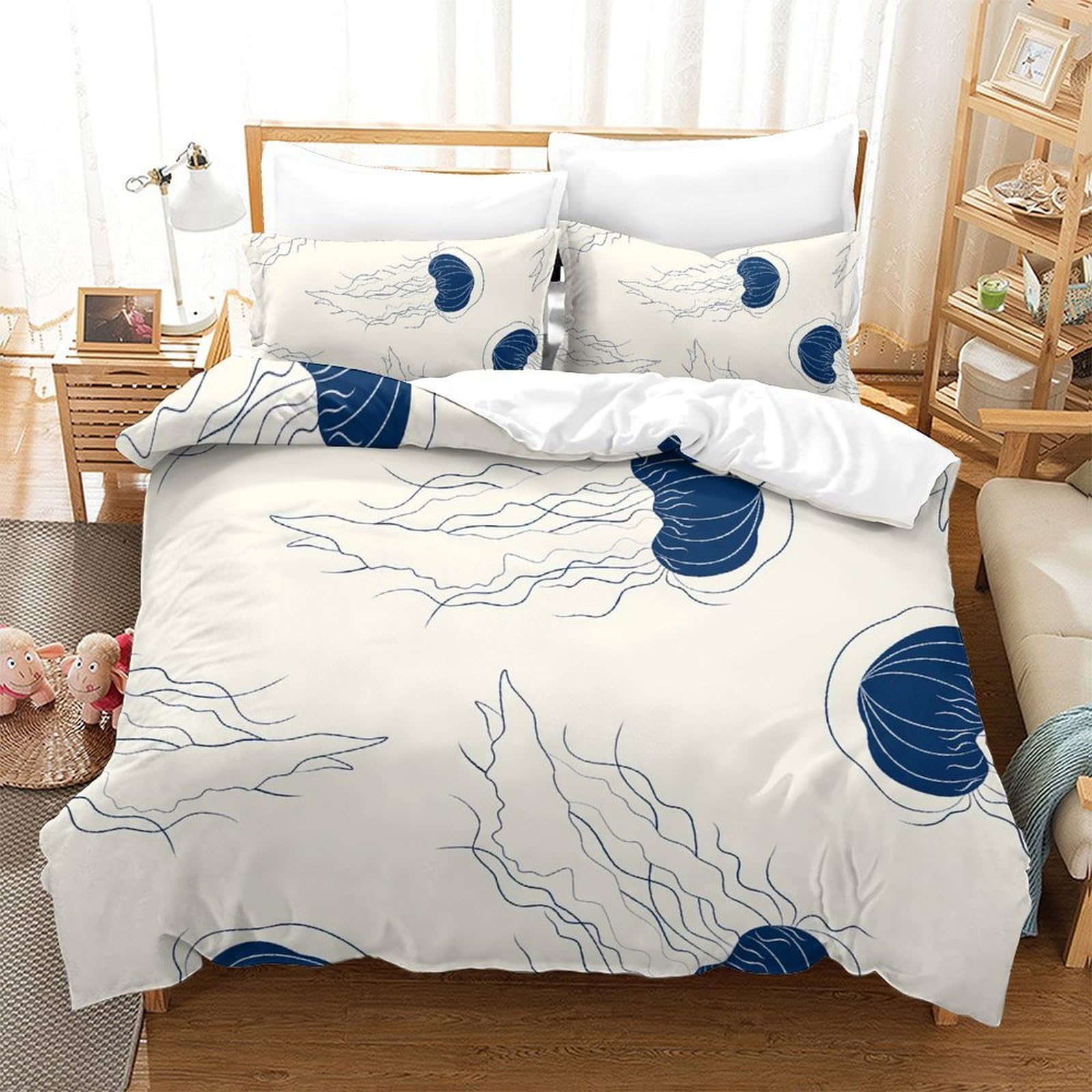 Housse de couette design méduses parure de lit de qualité supérieure art décoratif 3D zippée