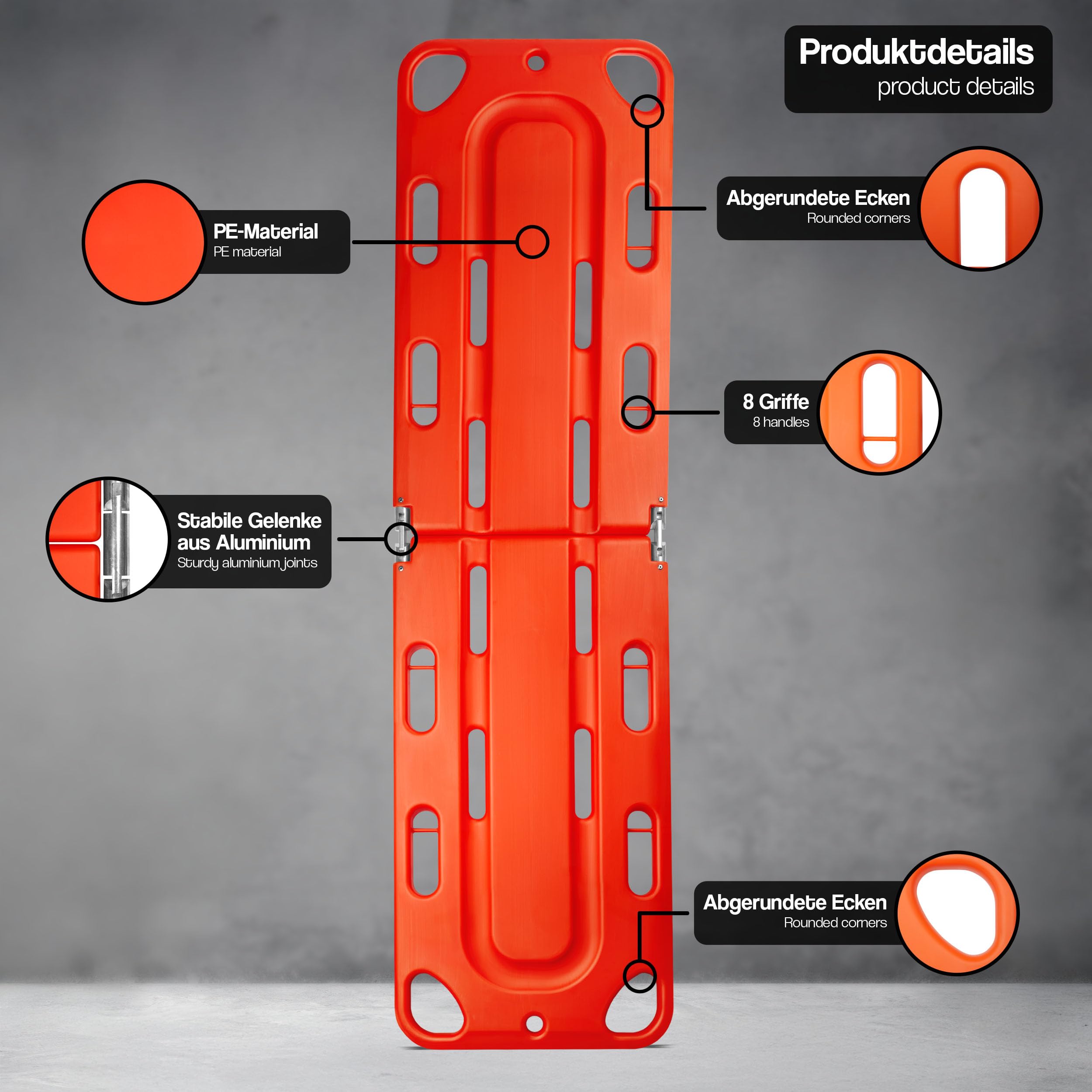 Pulox WTG-100 Spineboard klappbar für Land- & Wasserrettung | Rettungsbrett inklusive 2 Gurten, platzsparend transportierbar für Bergung, Transport und Notfalleinsätze