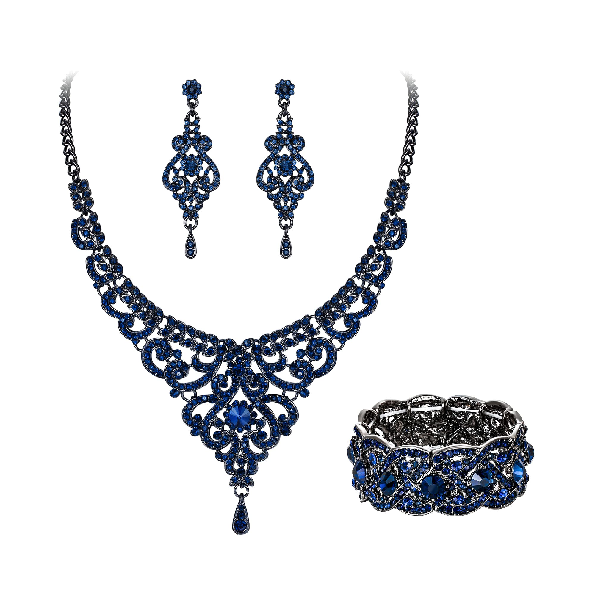 EVER FAITH Juegos de Joyas Mujer Rhinestone Cristal Collar Conjunto de Pendientes y Pulsera para Regalo Novia Boda