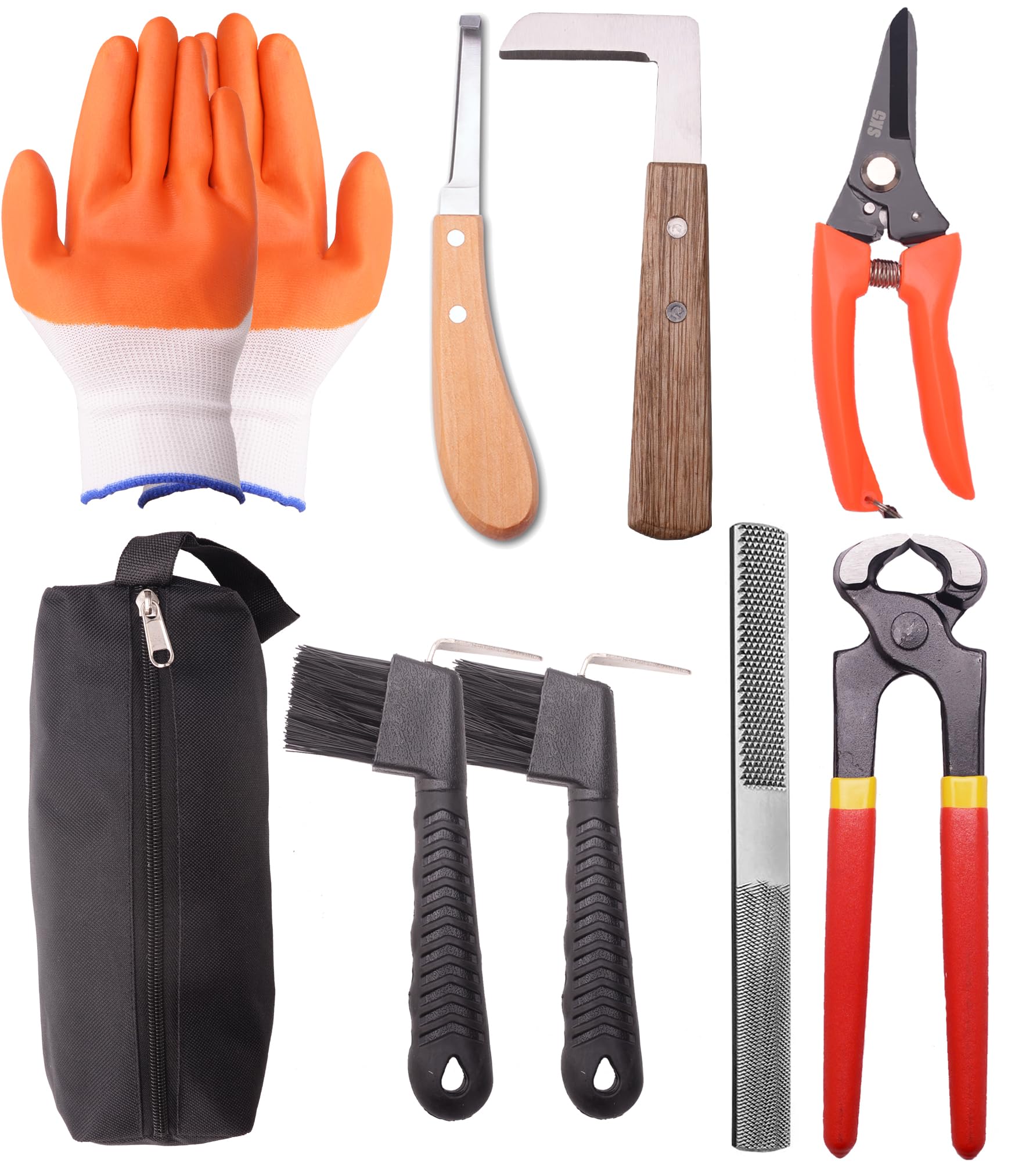 8 inch Farrier Tool Kits （9 Pcs） Mini Rasp Hoof File Goat Pig Equine Metal Shears Professional Farriers Hoof Nipper Cutter Handle Knife