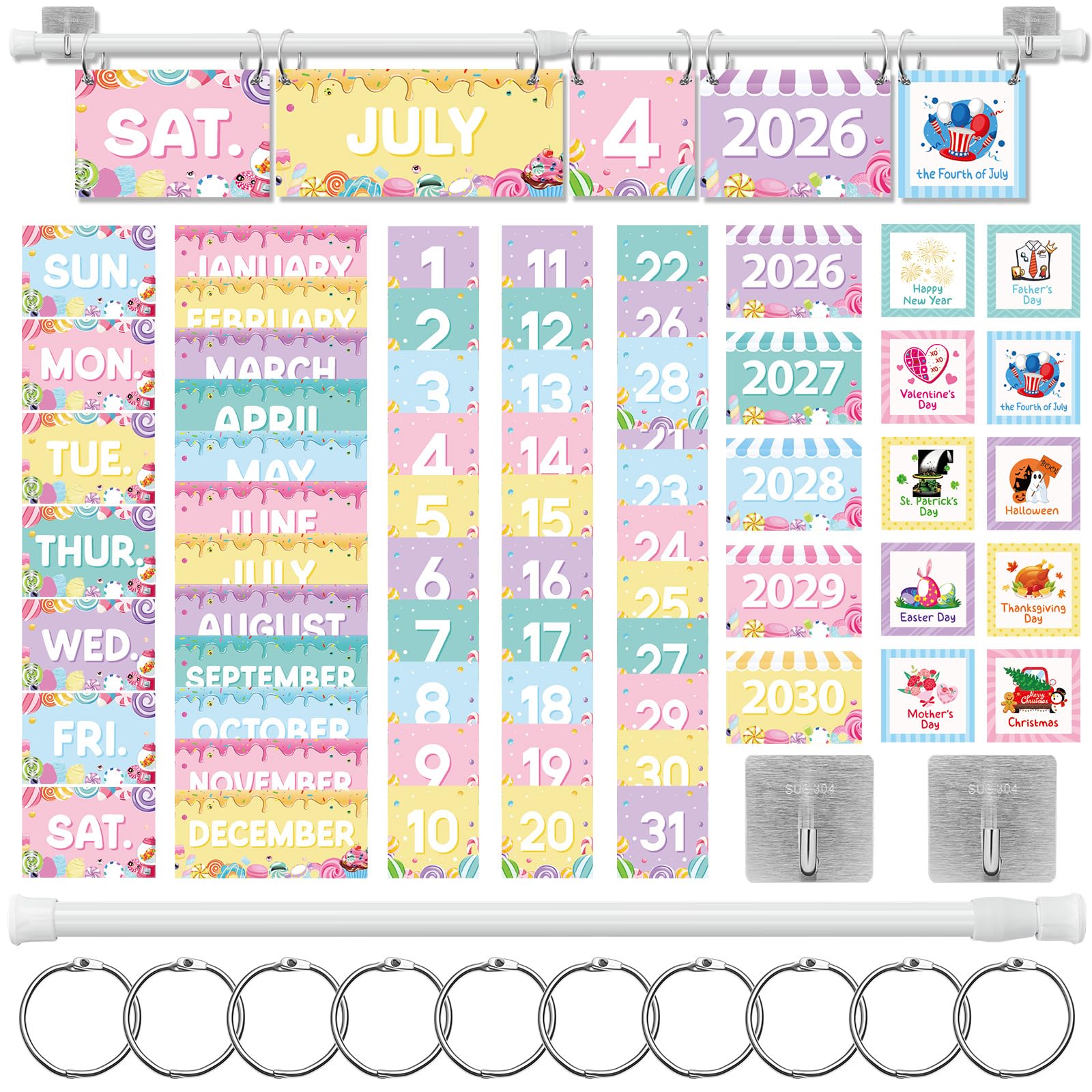 MotiMind 65-teiliges 2026 Candy Flip-Kalender, Pinnwand-Set, Flip-Kalender mit verstellbarem Halter, buntes Klassenzimmer-Dekor, inklusive 65 Datums-Karten für den Schulanfang, Heimdekor-Zubehör
