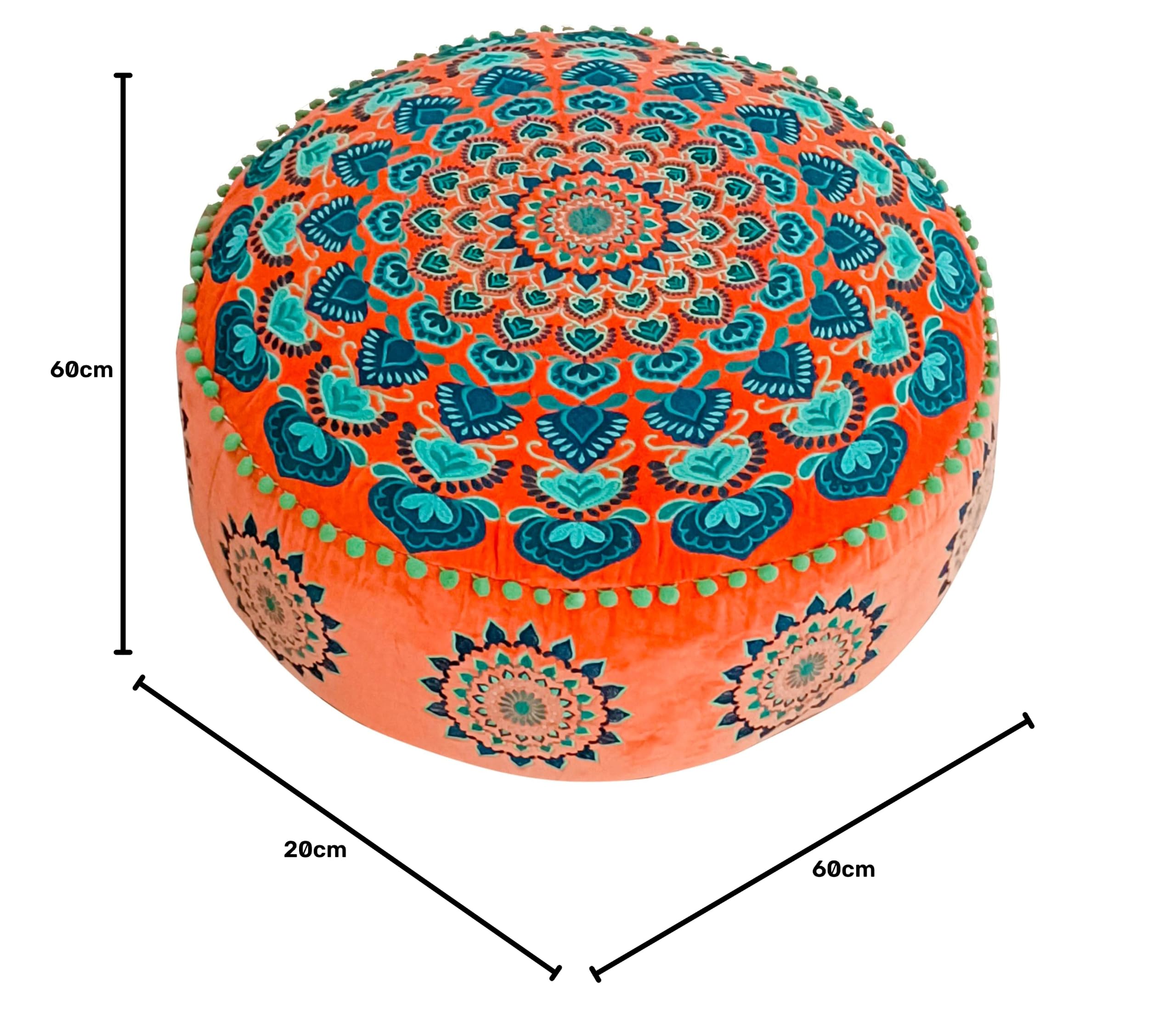 Mandala Life ART Fodera per cuscino da pavimento rotondo bohémien - 60 cm - 100% cotone - Custodia pouf per pouf per soggiorno, camera da letto, patio e altro