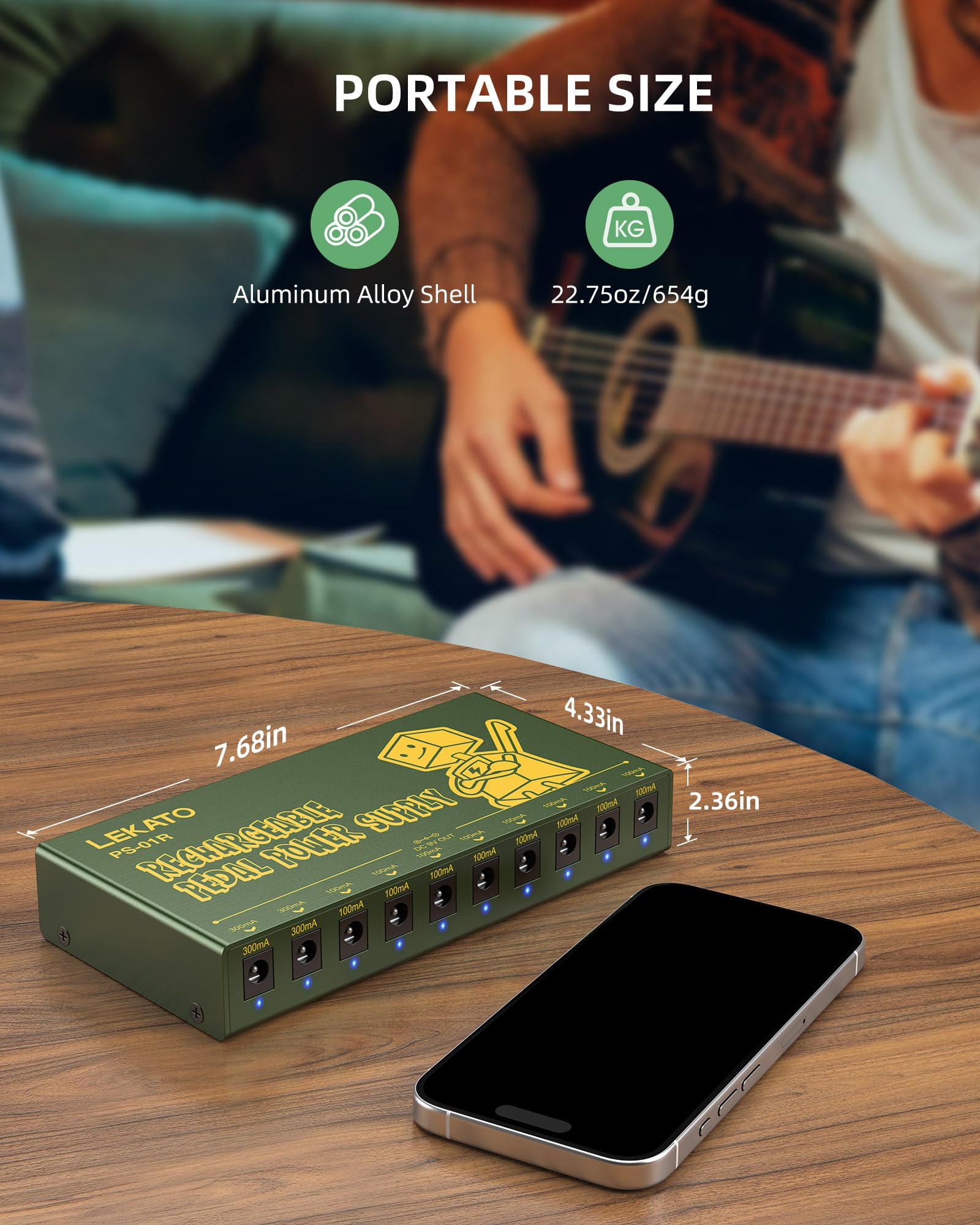 LEKATO Alimentatore a pedale per chitarra, ricaricabile, protezione da cortocircuito, 10 uscite a circuito indipendente