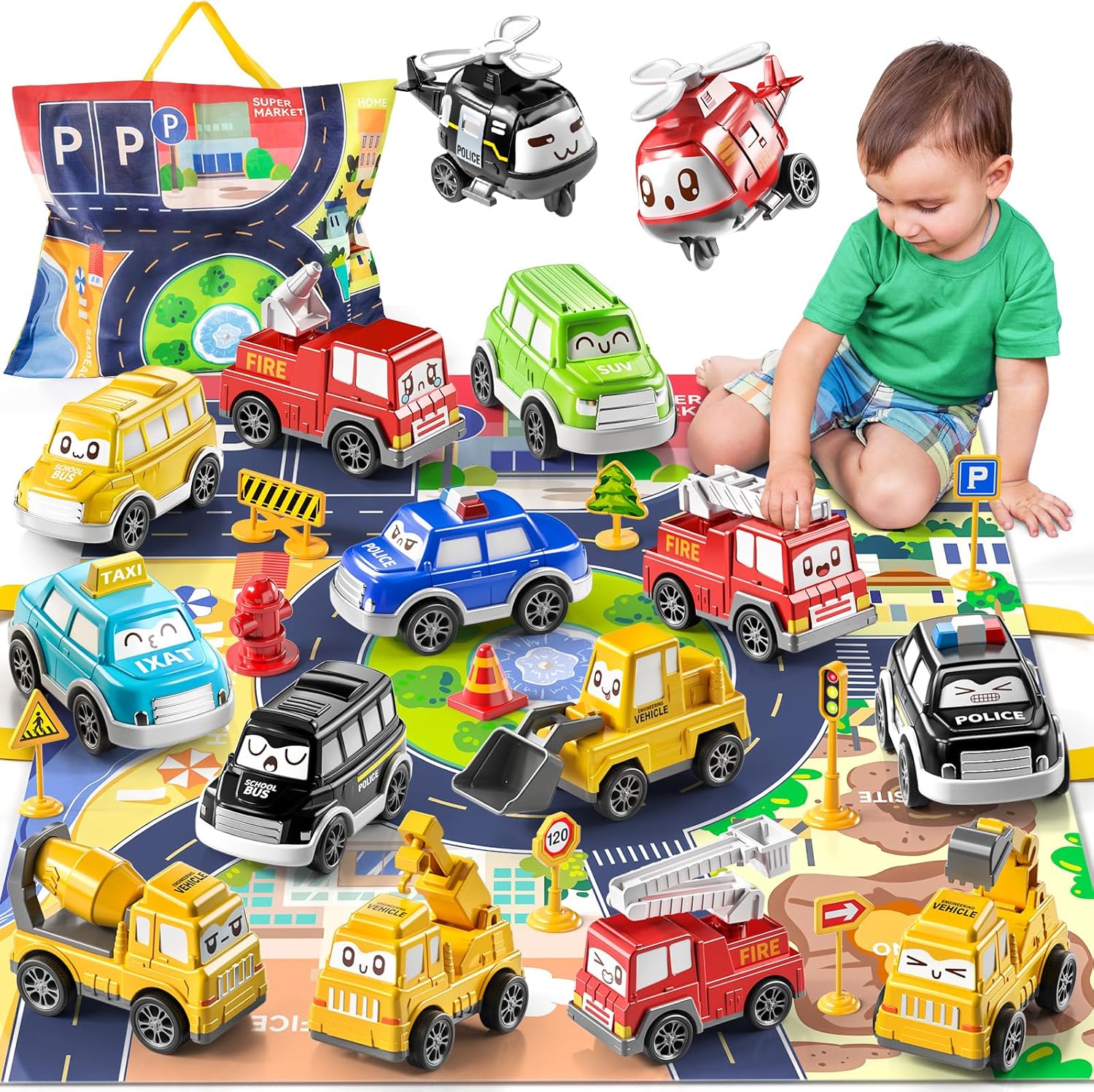 TEMI Baby Toddler Toys, 15 Pieces Baby Truck Car Toy with
