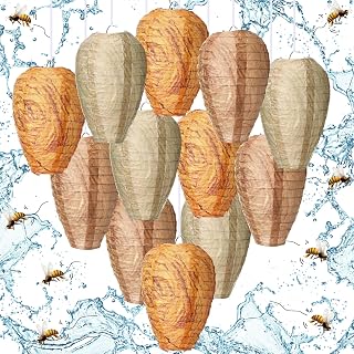 Qualirey 12 Pcs Wasp Nest Decoy Fake Nest Waterproof Wasp Deterrent Hanging Repellent for Hornets Outdoor Home Garden (Light Color)