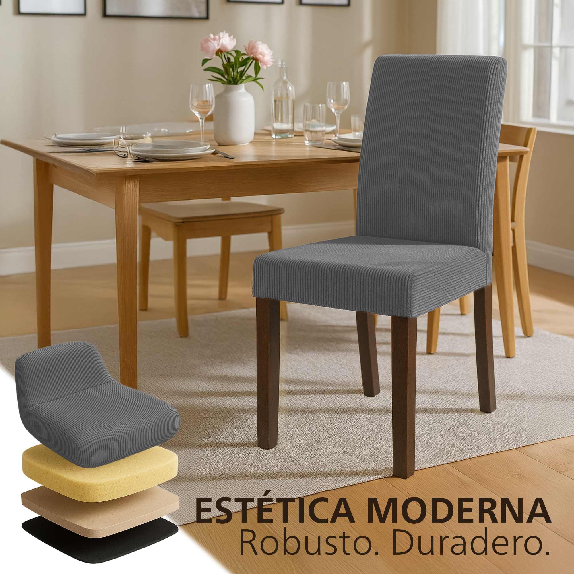 CLP Silla de Comedor Acolchada con Respaldo Ina, Silla de Cocina con tapizado de Pana, Estructura Estable de Madera Color:Gris;Color del Marco:Envejecido Oscuro