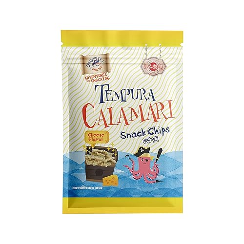 Swashbuckle Snacks Patatas fritas crujientes de calamares tempura sabor a queso 5.29 oz (150 g), fabricado en Japón, Otsumami