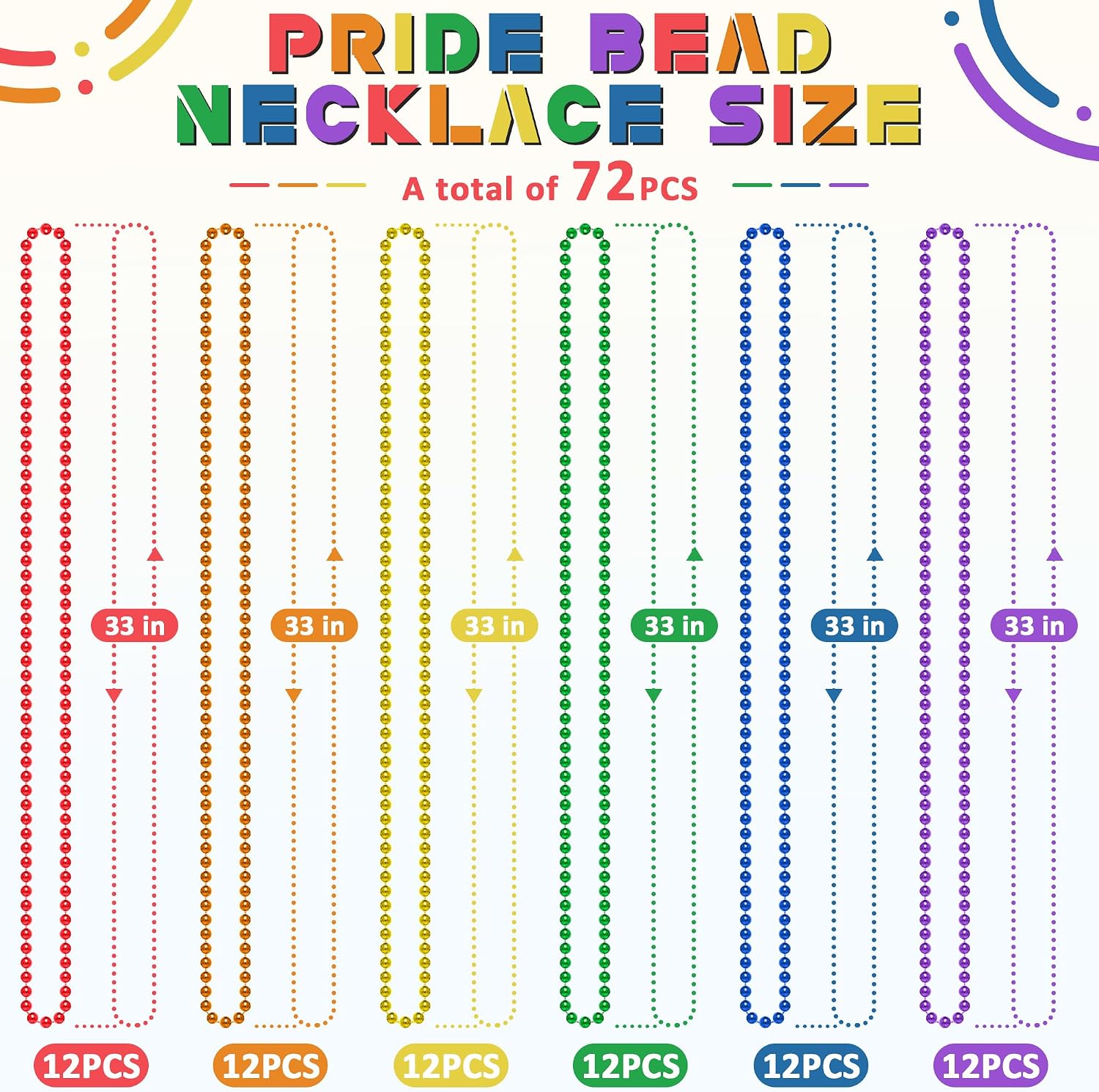24PCS Pride Necklace Stuff, Rainbow Beads Pride Accessories, 6 Kinds of Metallic Rainbow Beads Bulk, Gay Lesbian Pride Necklace for Women Men, Costumes Decor for Pride Month Parade Throws Party Favors